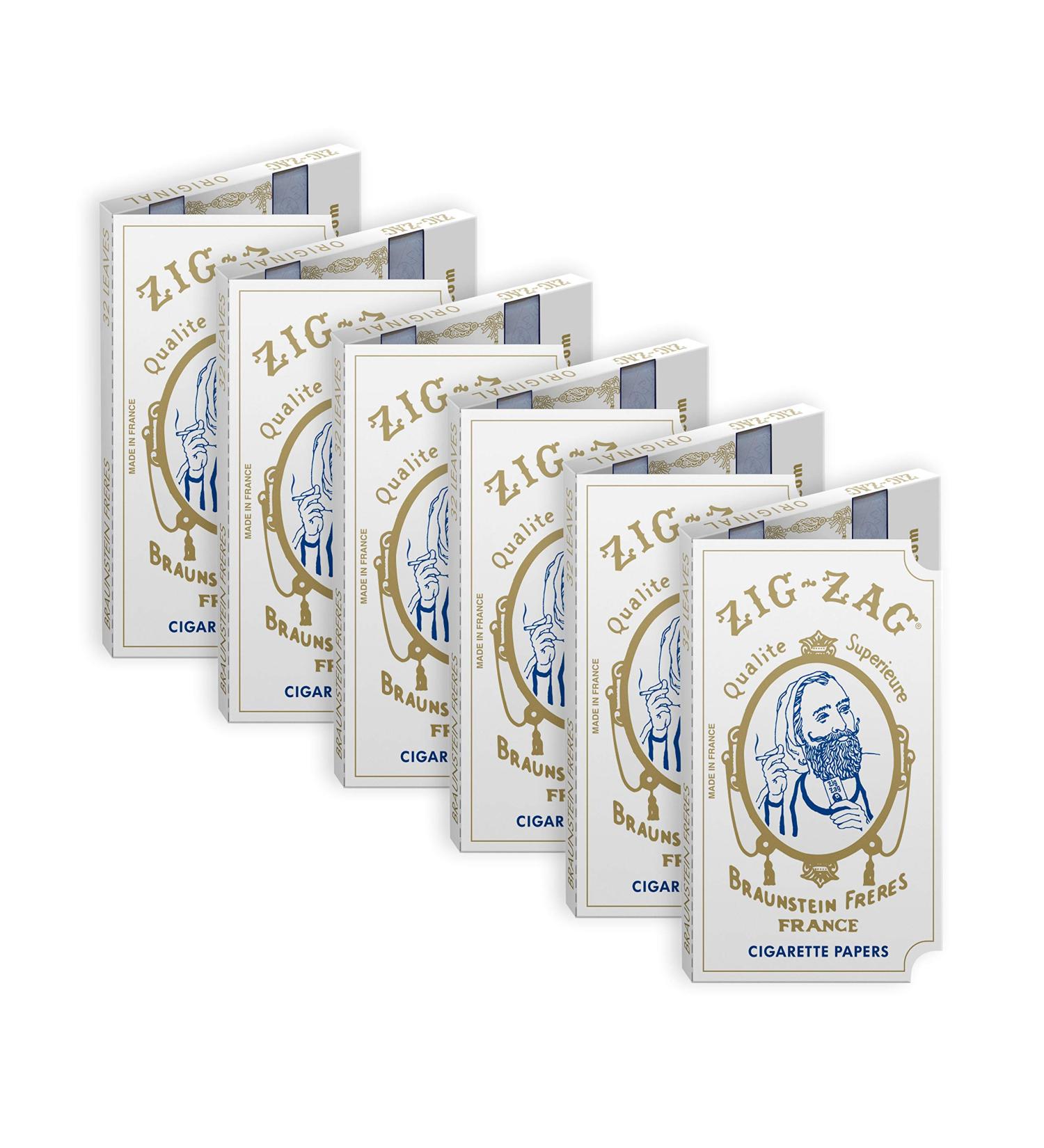 ZIG-ZAG Rolling Papers Original White 70mm Natural Gum Arabic - Pack of 6 (32 Papers per Booklet, 32 Count) - Buy Online on SooperMarket.com
