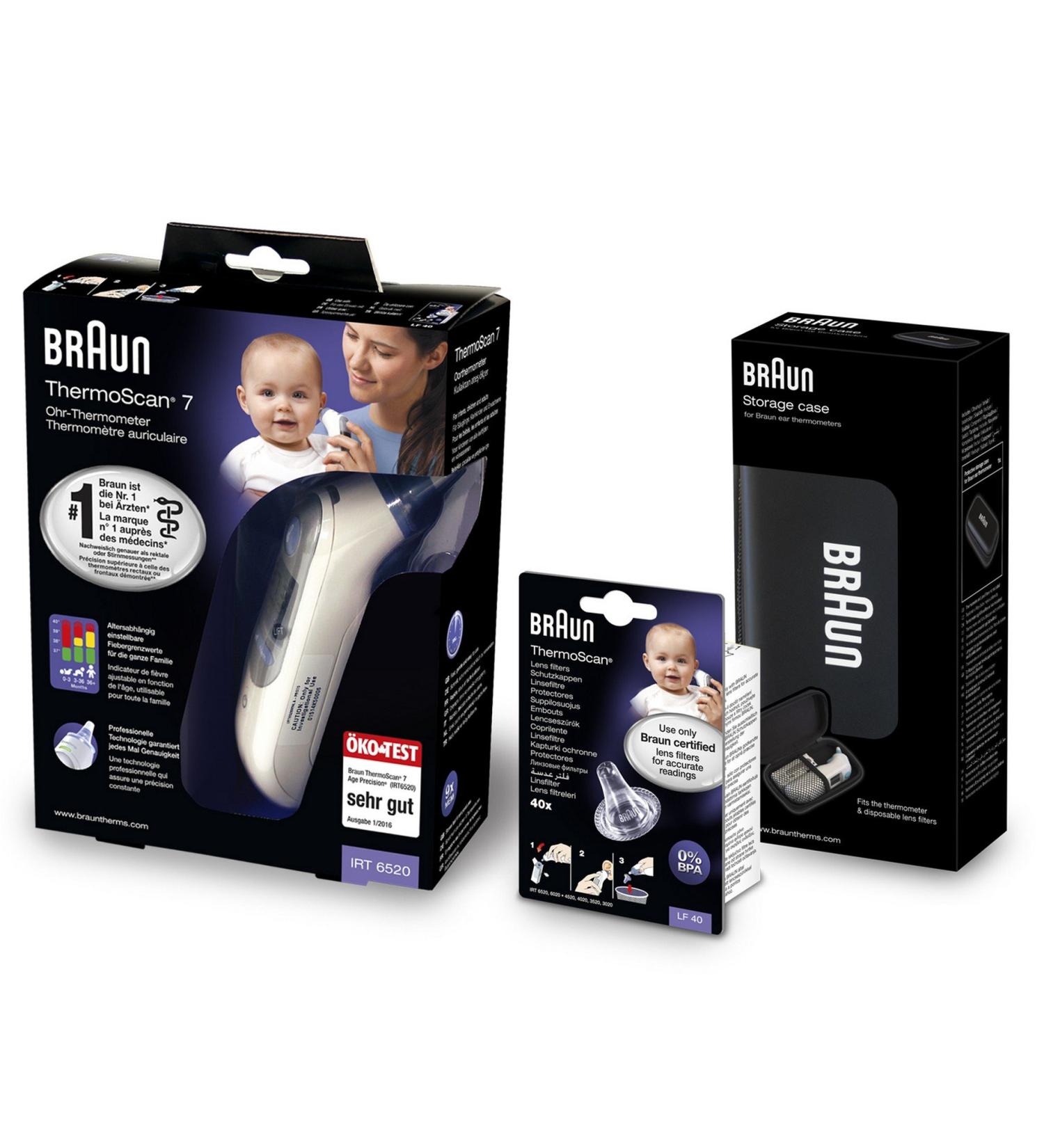 Buy Braun IRT6520 ThermoScan 7 Infrared Ear Thermometer + 40 Replacement Caps & Storage Bag Accurate Temperature Measurement for All Ages - Free International Shipping - Buy Online on SooperMarket.com