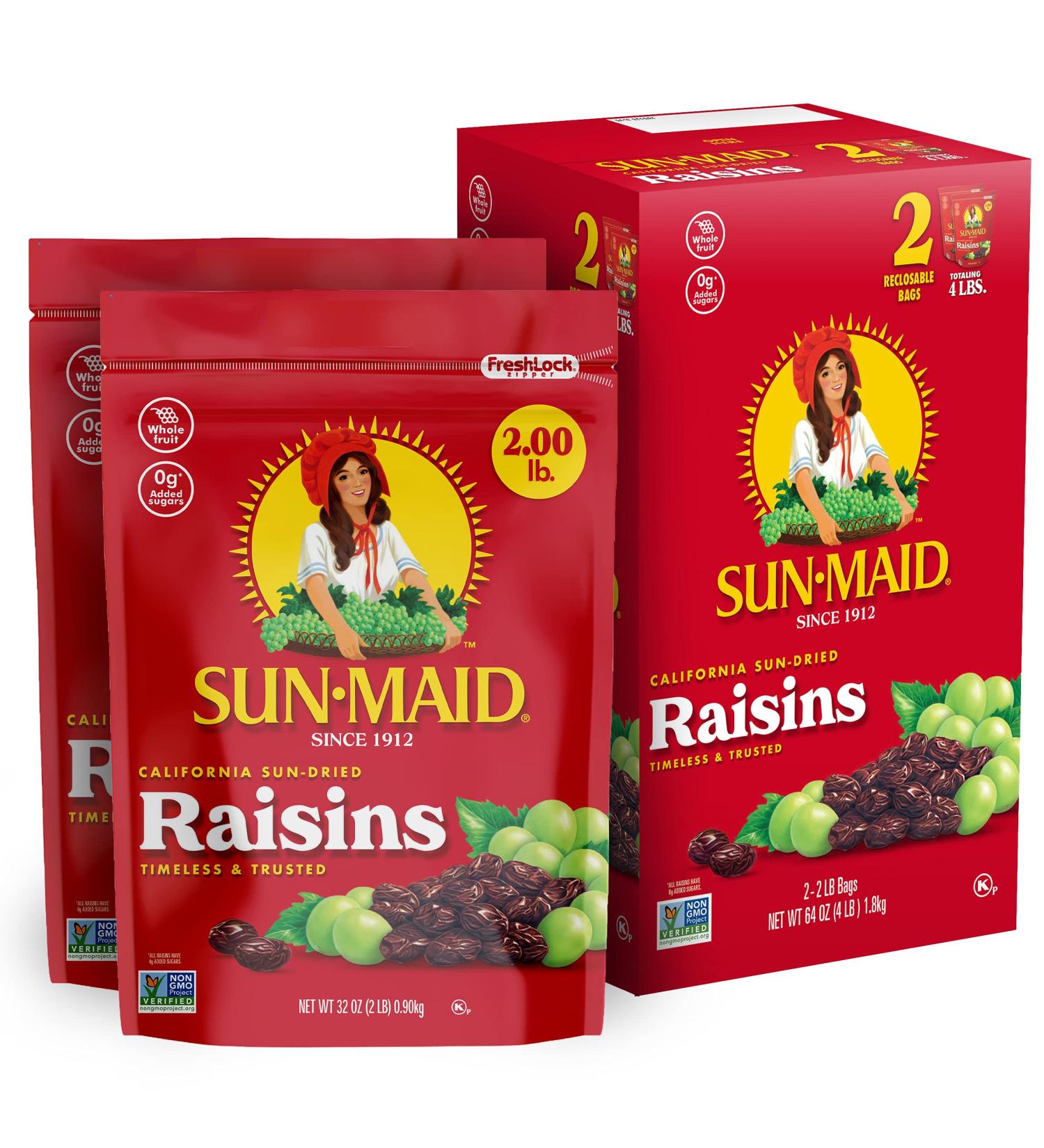 Sun-Maid California Raisins 64oz - 2 Packs of 32oz Resealable Bags - Buy Online on SooperMarket.com