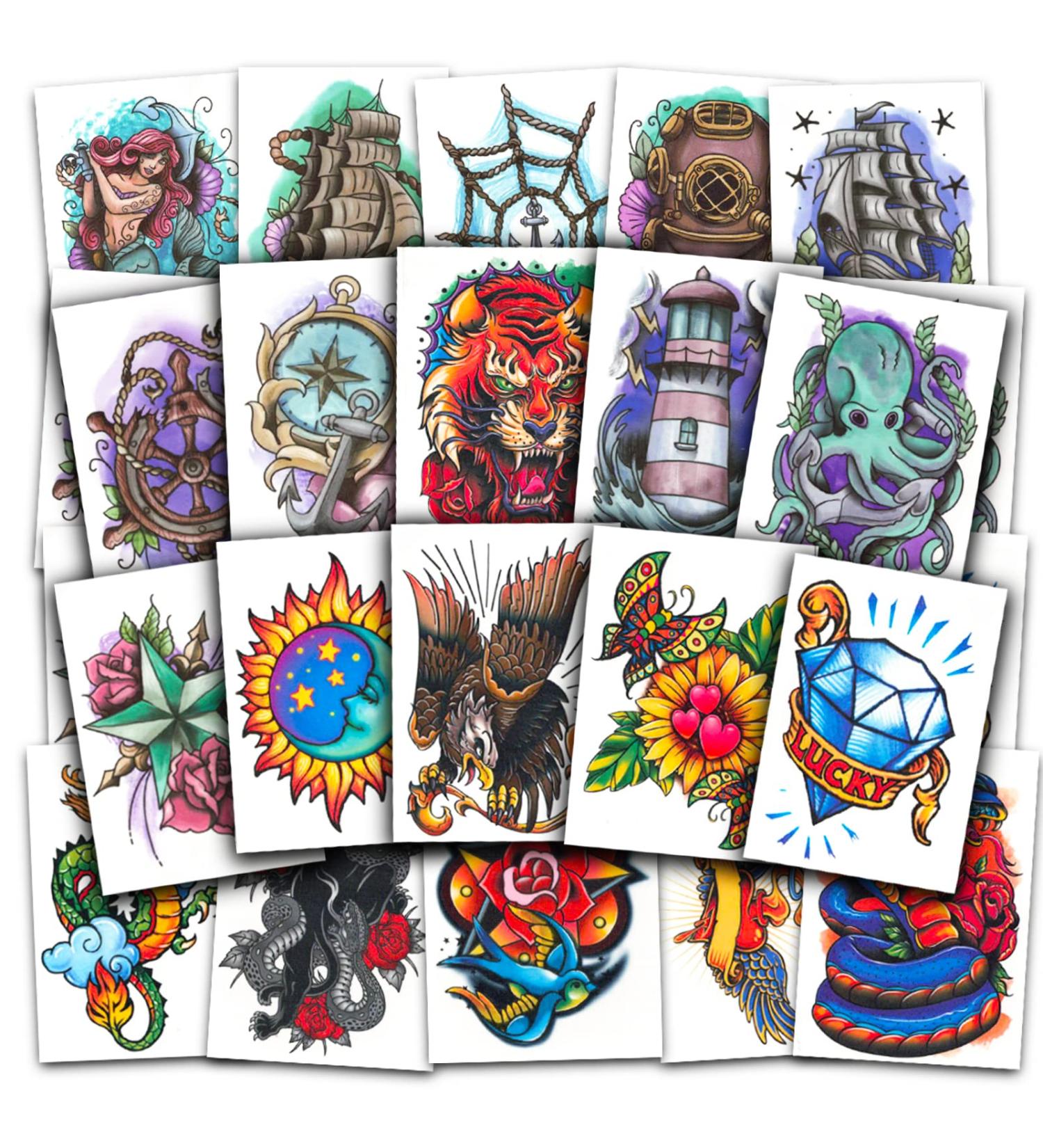 American Vintage Temporary Tattoos - 100 Pre-Cut 2x2 Classic Designs for Adults & Kids - Buy Online on SooperMarket.com