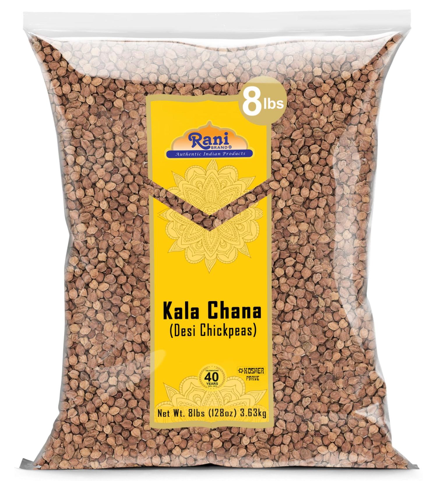 Rani Kala Chana 128oz (8lbs) | All Natural, Gluten Friendly & Non-GMO | Vegan & Kosher | Indian Origin 3.63kg Bulk Chickpeas Pack - Buy Online on SooperMarket.com