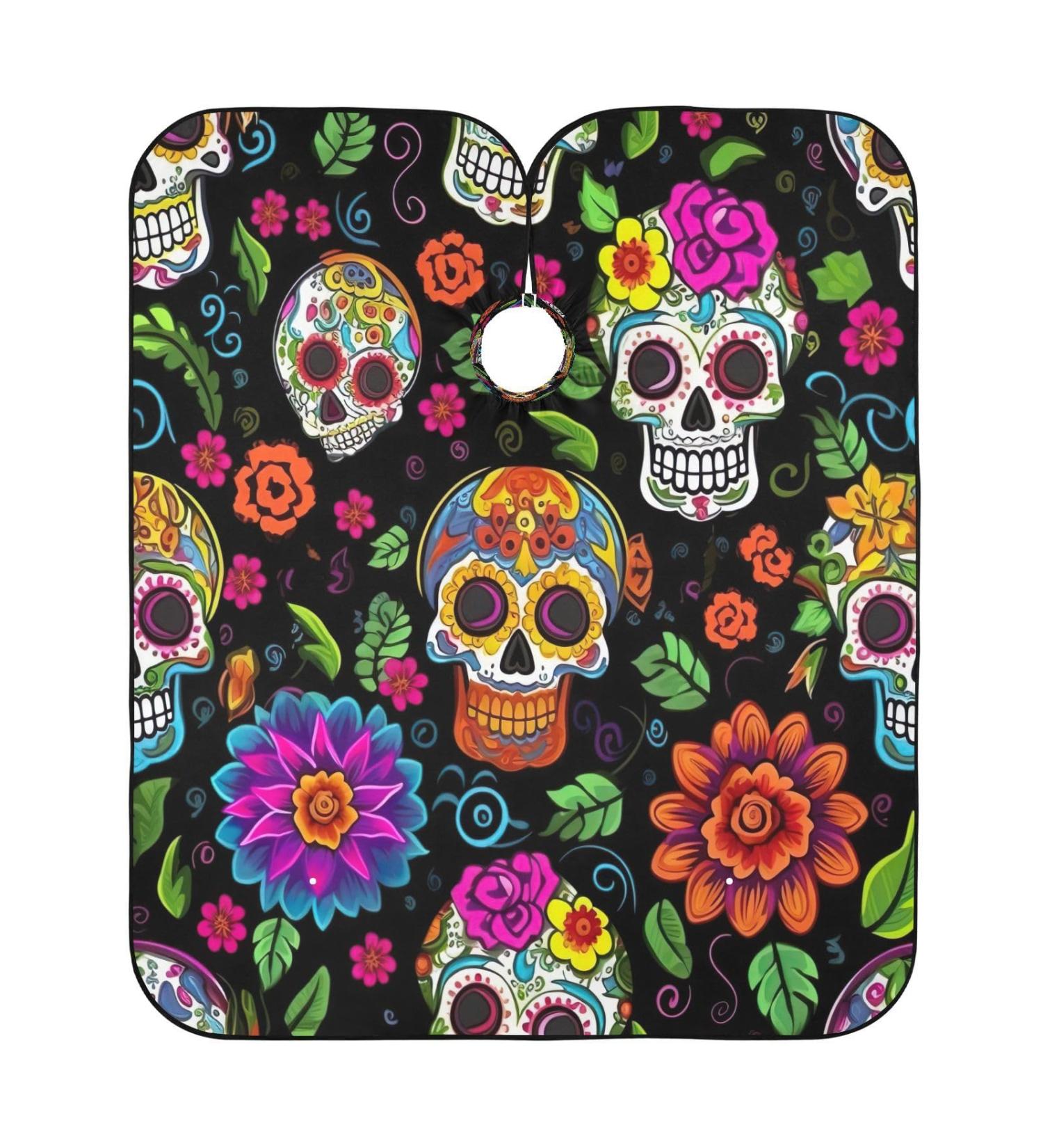 Kigai Skull Flowers Barber Cape | Professional Waterproof Hair Cutting Cape for Men & Women | Adjustable Snap Closure Hairdressing Cape - Buy Online on SooperMarket.com
