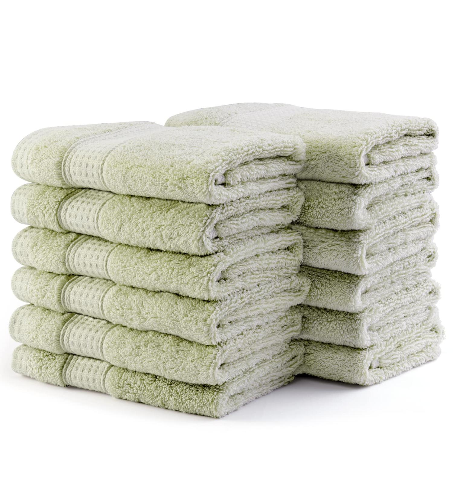 Ultra Soft Cotton Face Towels Washcloths Bulk - 12 Pack for Men or Women | Absorbent Bath Towels Set for Hotel, Spa, Kitchen | Multi-Purpose Wash Rags in Sage Color - Buy Online on SooperMarket.com