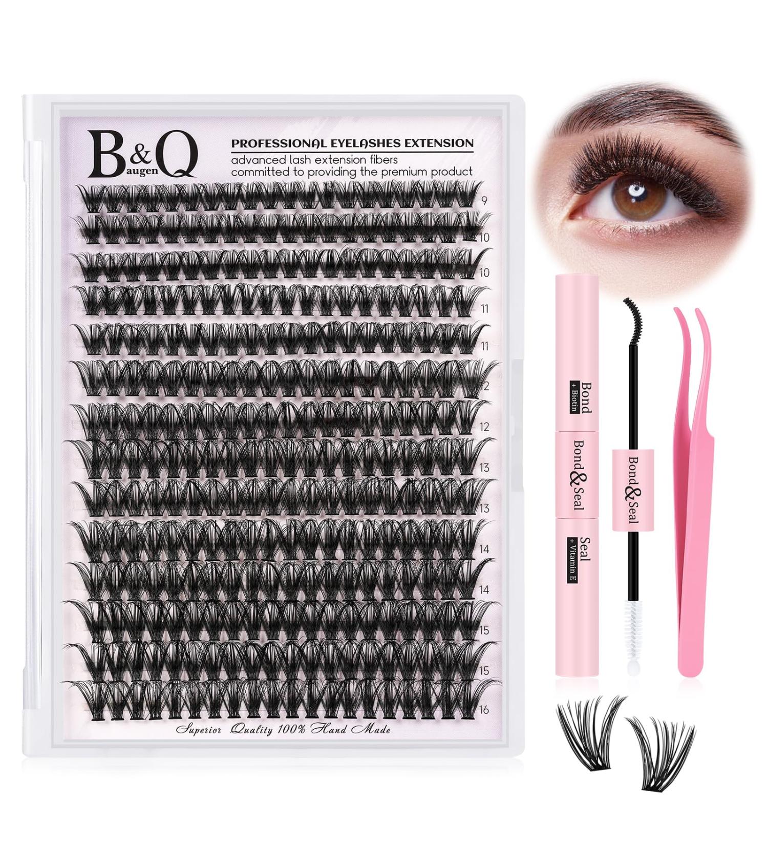 LASH Extension Set B & Q - 280 PCs Eyelash Extensions 9-16Mix | 40D Ocitanian Set with Eyeliner Glue Remover & Applicator for Beginners - Buy Online on SooperMarket.com