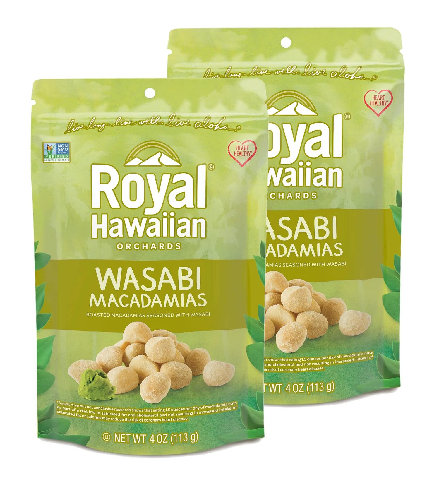 Royal Hawaiian Orchards Wasabi Macadamia Nuts 4 oz (Pack of 2) - Gluten-Free, Vegan, Non-GMO, Kosher - Buy Online on SooperMarket.com