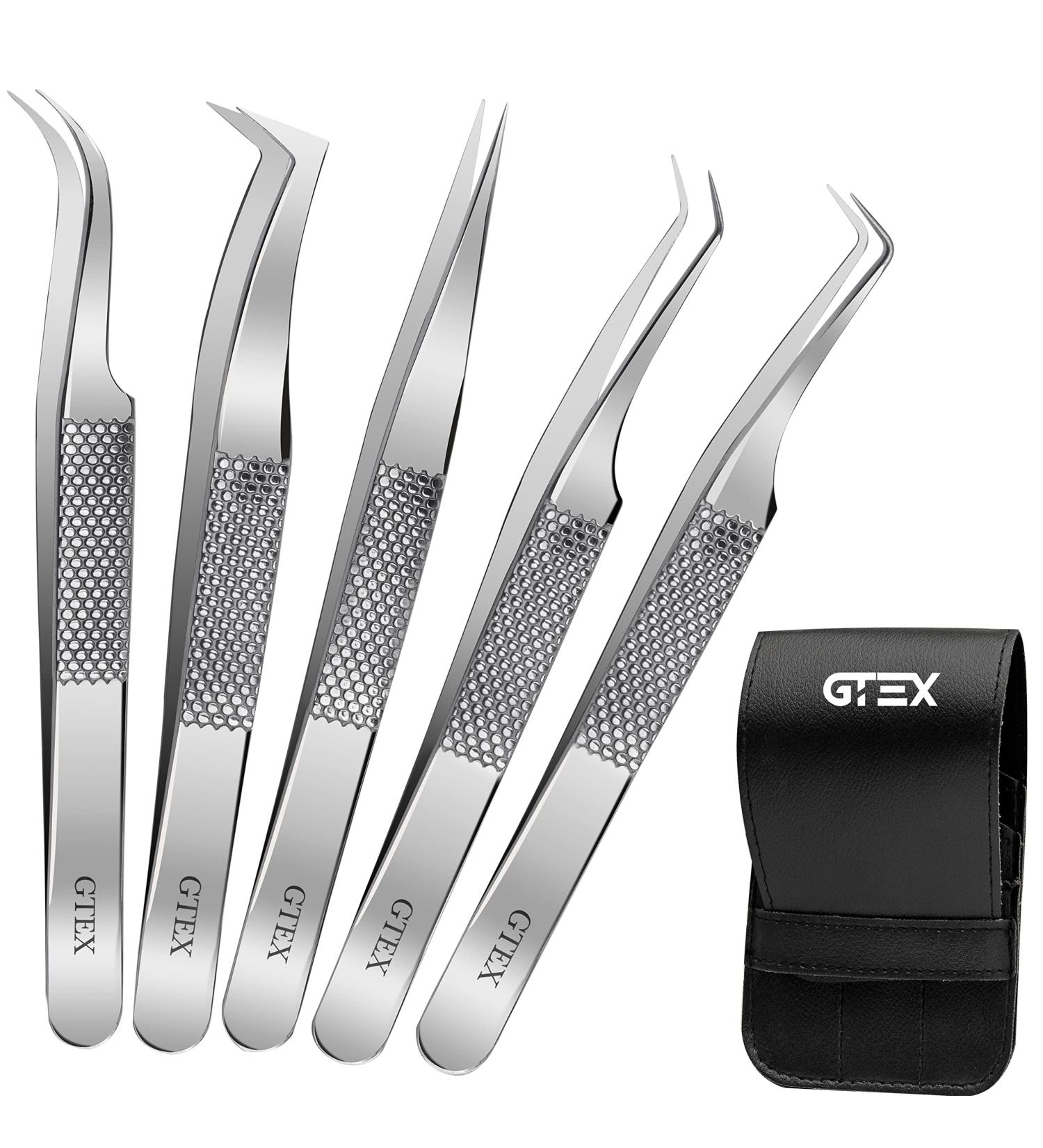 GTEX Circle Grip Lash Tweezers - Japanese Steel, Professional 5 Pack for Eyelash Extensions - Silver - Buy Online on SooperMarket.com