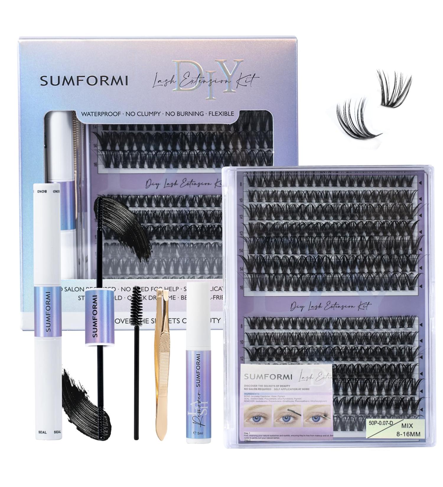 DIY Lash Extension Kit - Natural Wispy Lashes Waterproof 50D Clusters D Curl 8-16MM at Home - Buy Online on SooperMarket.com