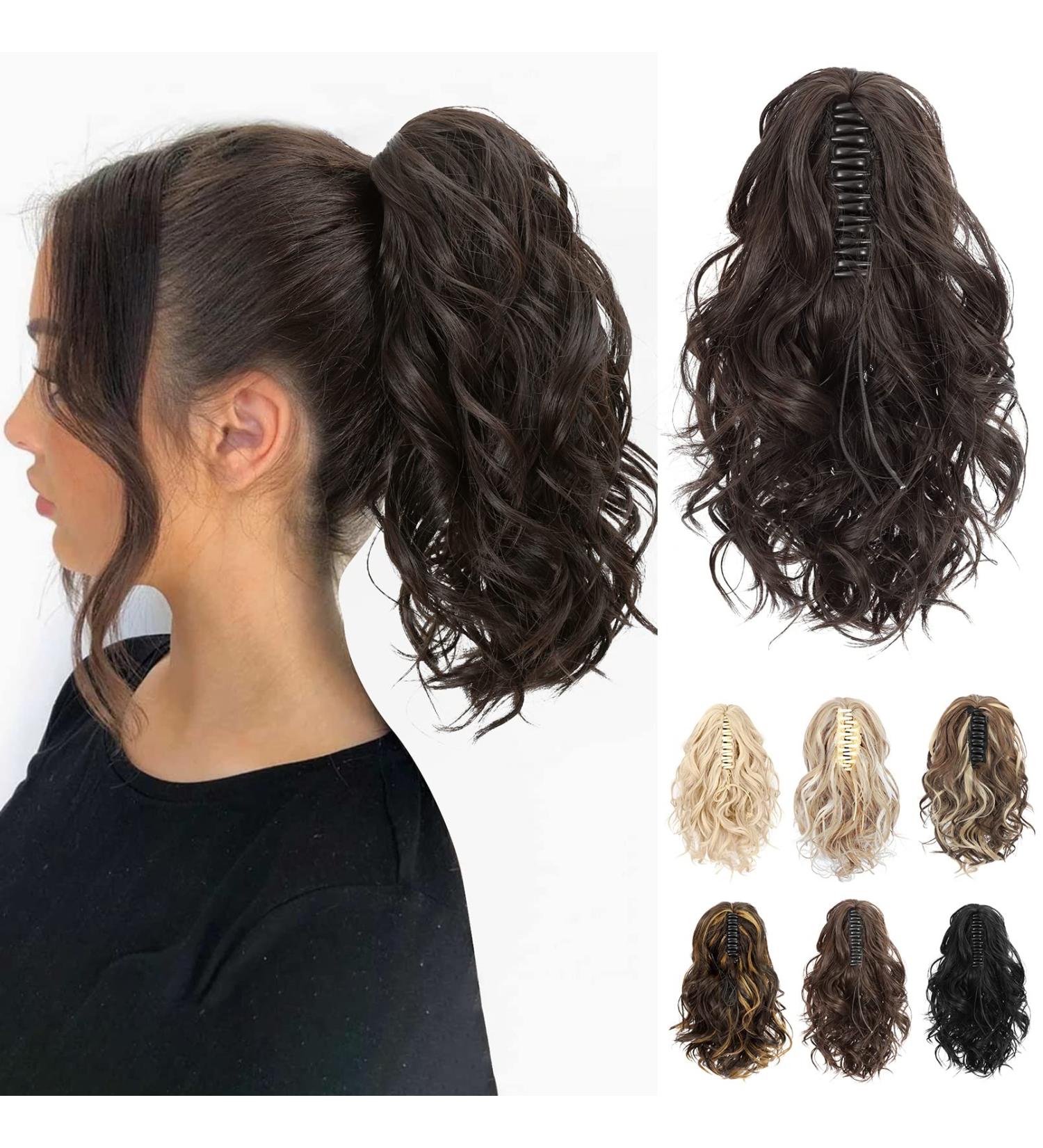 REECHO Short Curly Ponytail Extension Claw Clip 10 Inch - Natural Wavy Synthetic Hairpiece for Women - Black Brown - Buy Online on SooperMarket.com