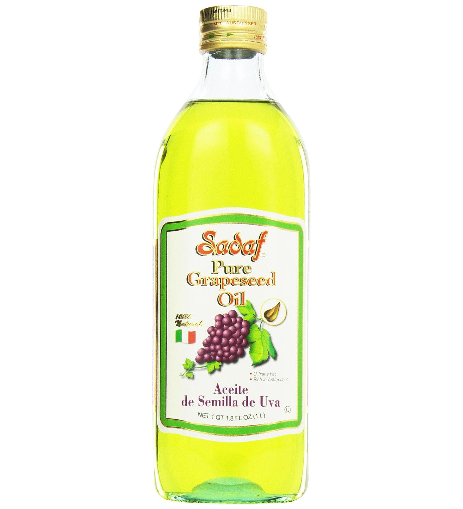 Sadaf Grapeseed Oil - 33.8 Fl Oz - High Smoking Point - Ideal for Cooking, Seasoning, Skincare & Haircare - Product of Italy - Buy Online on SooperMarket.com