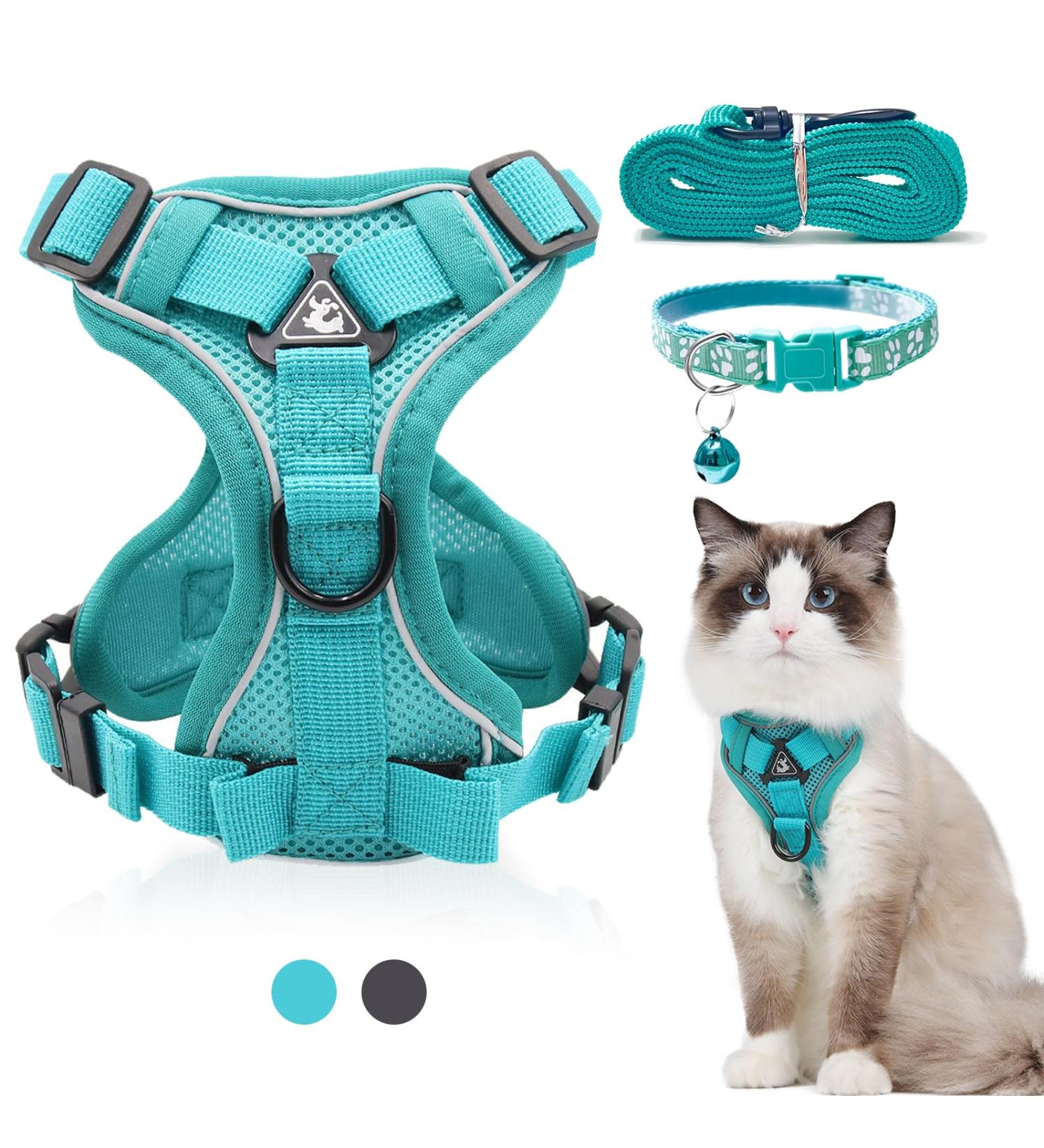 Fineasy Cat Dishes with Adjustable Leash - Outbreak-Proof Harness & Soft Cat Kitten Dog Breastware (Green S) | Shop Internationally - Buy Online on SooperMarket.com