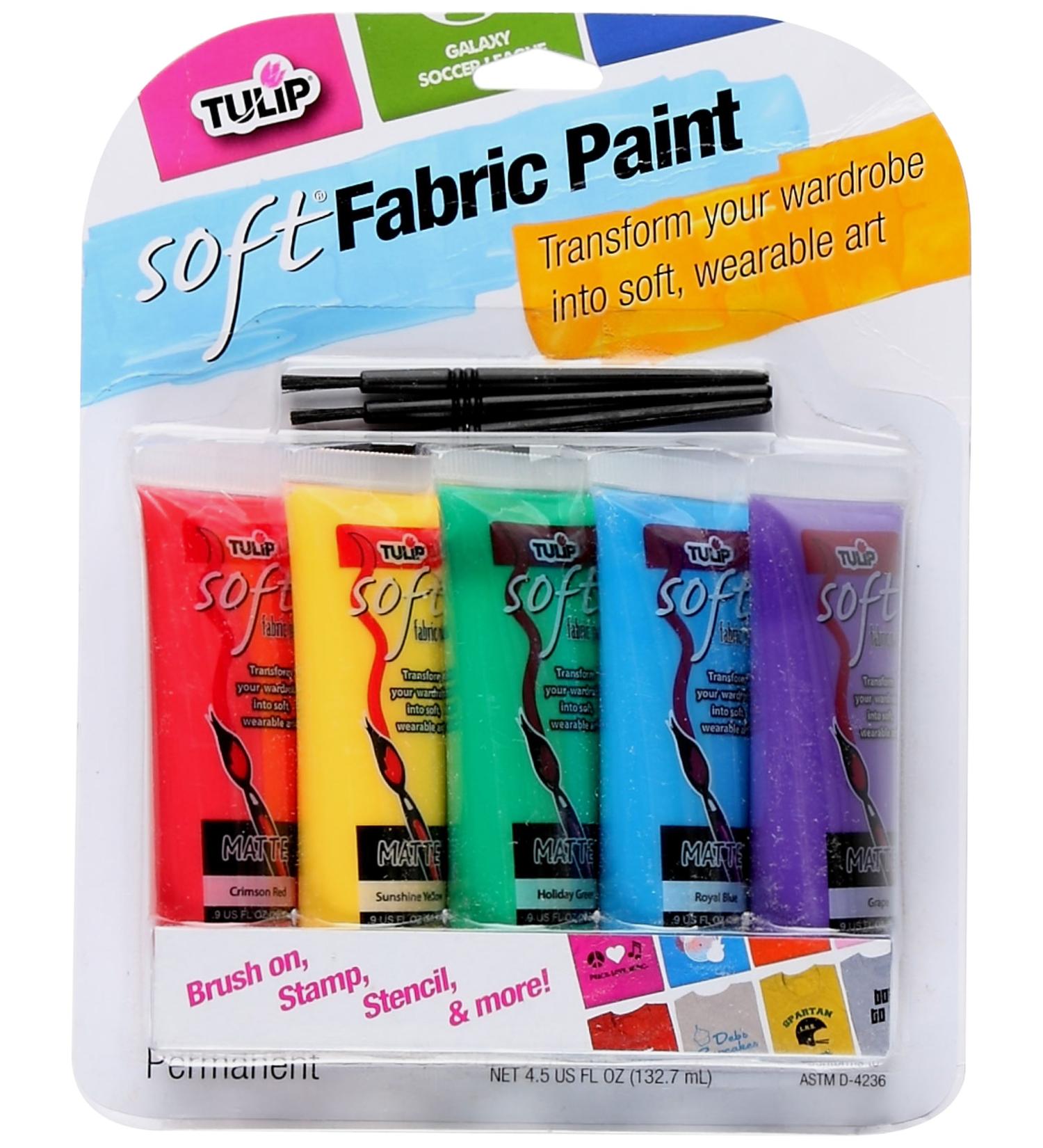 Tulip Soft Fabric Paint Primary 0.9 Ounce (Pack of 5) Multicolor 4 Fl Oz