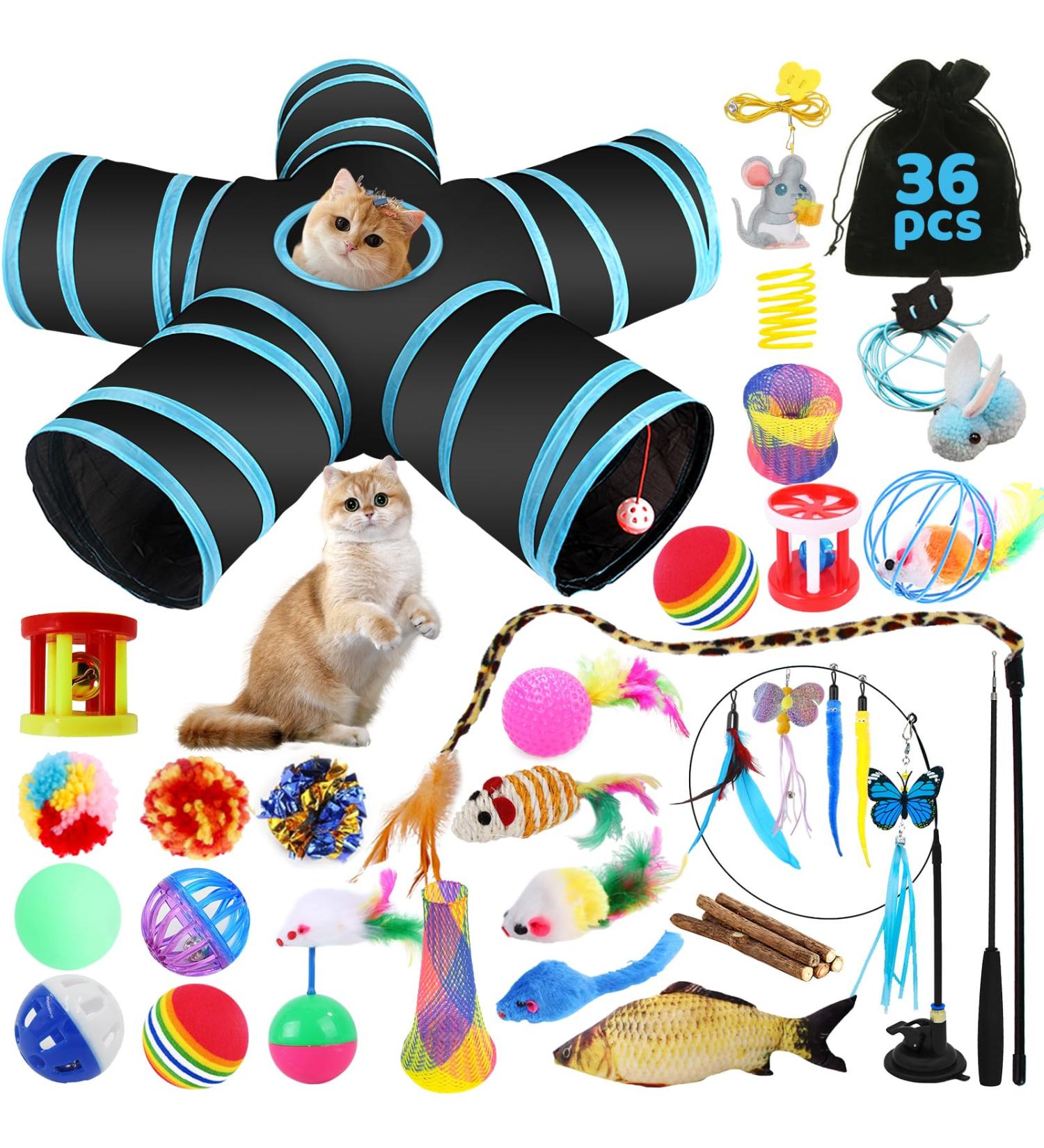 Yutuy Cat Toys Set with 36 PCs - Interactive Cat Tunnel Spring Toys Mice & Fish - Ultimate Fun for Kittens & Cats - Buy Online on SooperMarket.com