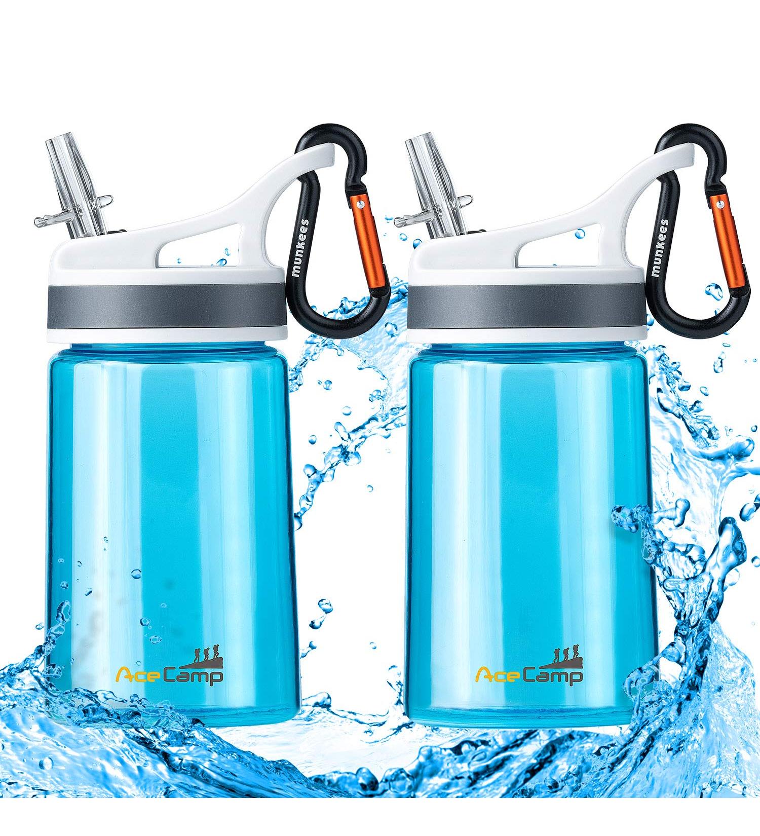 Kids Water Bottle 2 Pack with Straw - 12oz BPA-Free Small Bottles for School, Boys, Girls - Leakproof, Portable, Blue - Perfect for Outdoor Sports, Travel - Includes Clip - Tritan Material - Buy Online on SooperMarket.com