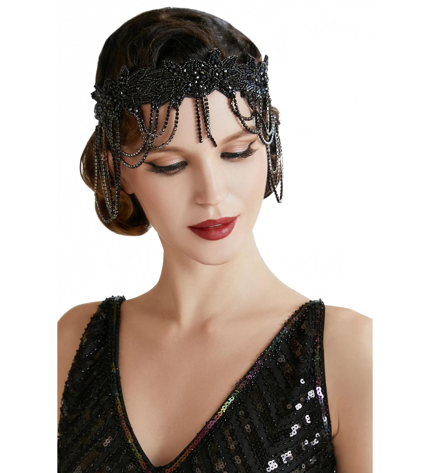 BABEYOND 1920s Flapper Chain Headband for Women in Black - Great Gatsby Style - Buy Online on SooperMarket.com