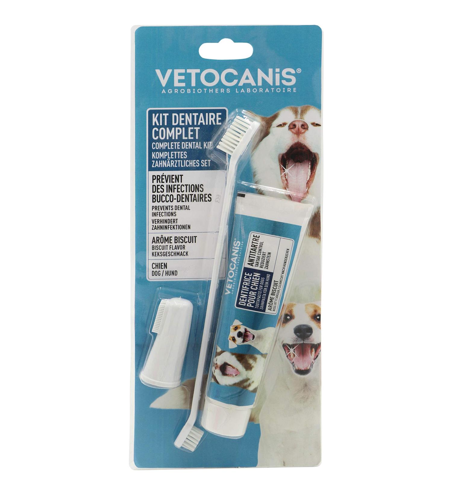Vetocanis Bio00068 Dental Care Set for Dogs - Toothbrush Toothpaste & Massage Brush Biscuit Flavor - 1 Pack for Fresh Breath & Healthy Teeth - Buy Online on SooperMarket.com