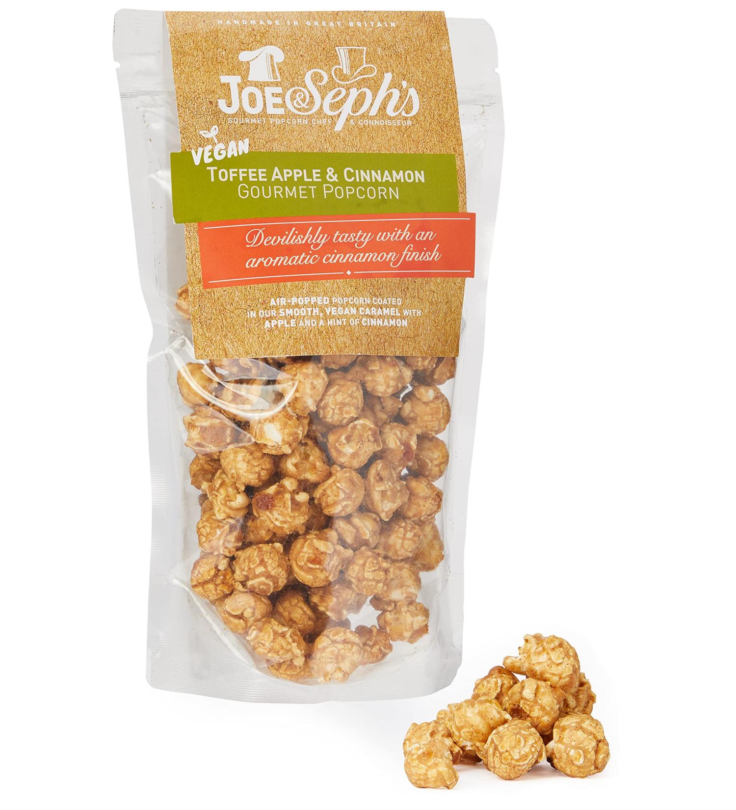 Joe & Seph's Vegan Toffee Apple with Cinnamon Popcorn (1x80g) 1 Star Great Taste Award gourmet popcorn air-popped popcorn popcorn bag popcorn for a party sweet popcorn 80 g (Pack of 1) Vegan Toffee Apple with Cinnamon