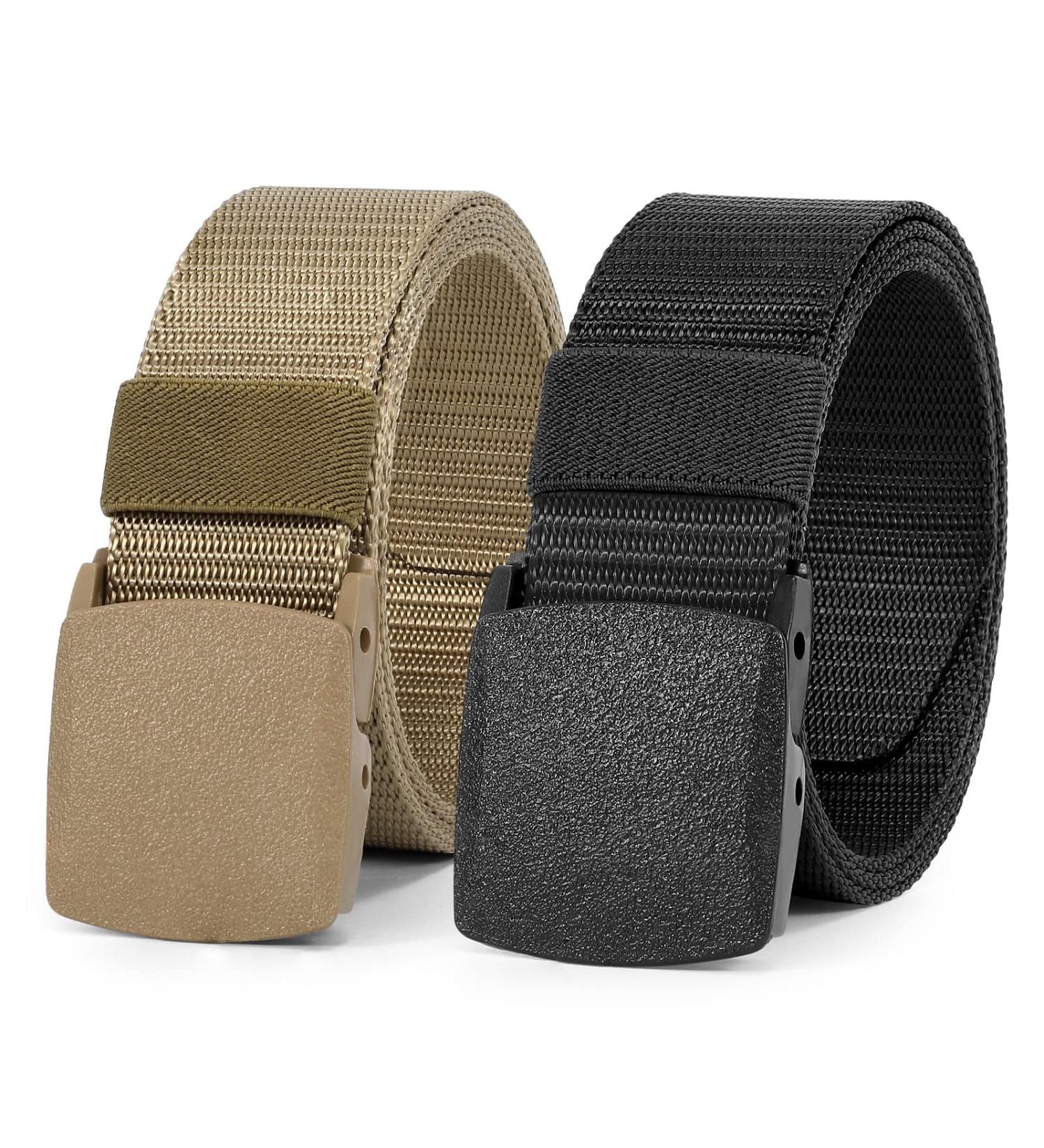 WERFORU Nylon Military Tactical Belt for Men - Adjustable Outdoor Web Belt for Pant Size Below 45Inch - Black+Khaki - Buy Online on SooperMarket.com