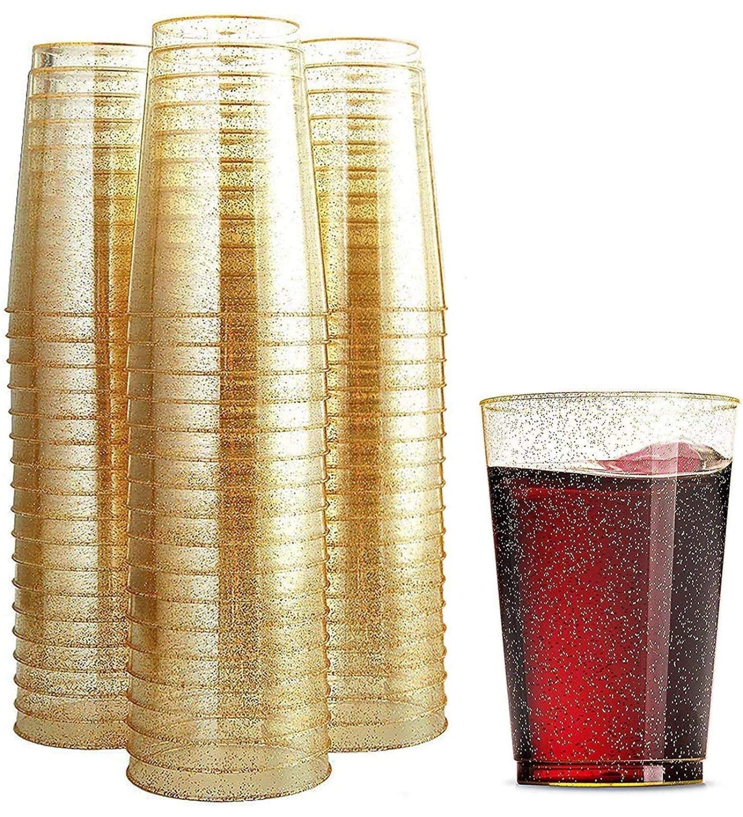 Glitter Plastic Cups Clear Plastic Cups Tumblers Gold Glitter Cups Disposable Wedding Cups Elegant Party Cups Recyclable and BPA-Free (12 OZ) 340 g (Pack of 50) - Buy Online on SooperMarket.com
