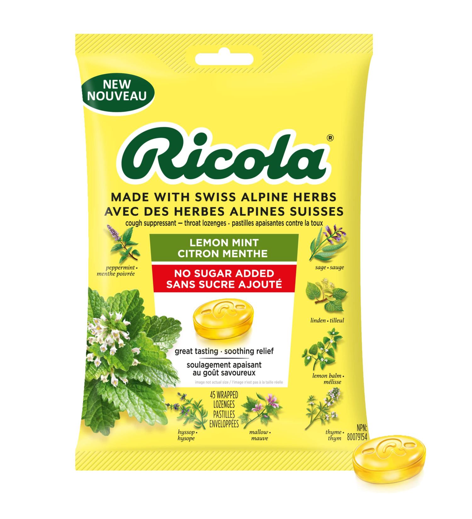 Ricola Lemon Mint No Sugar Added Throat Drops - Buy Online on SooperMarket.com