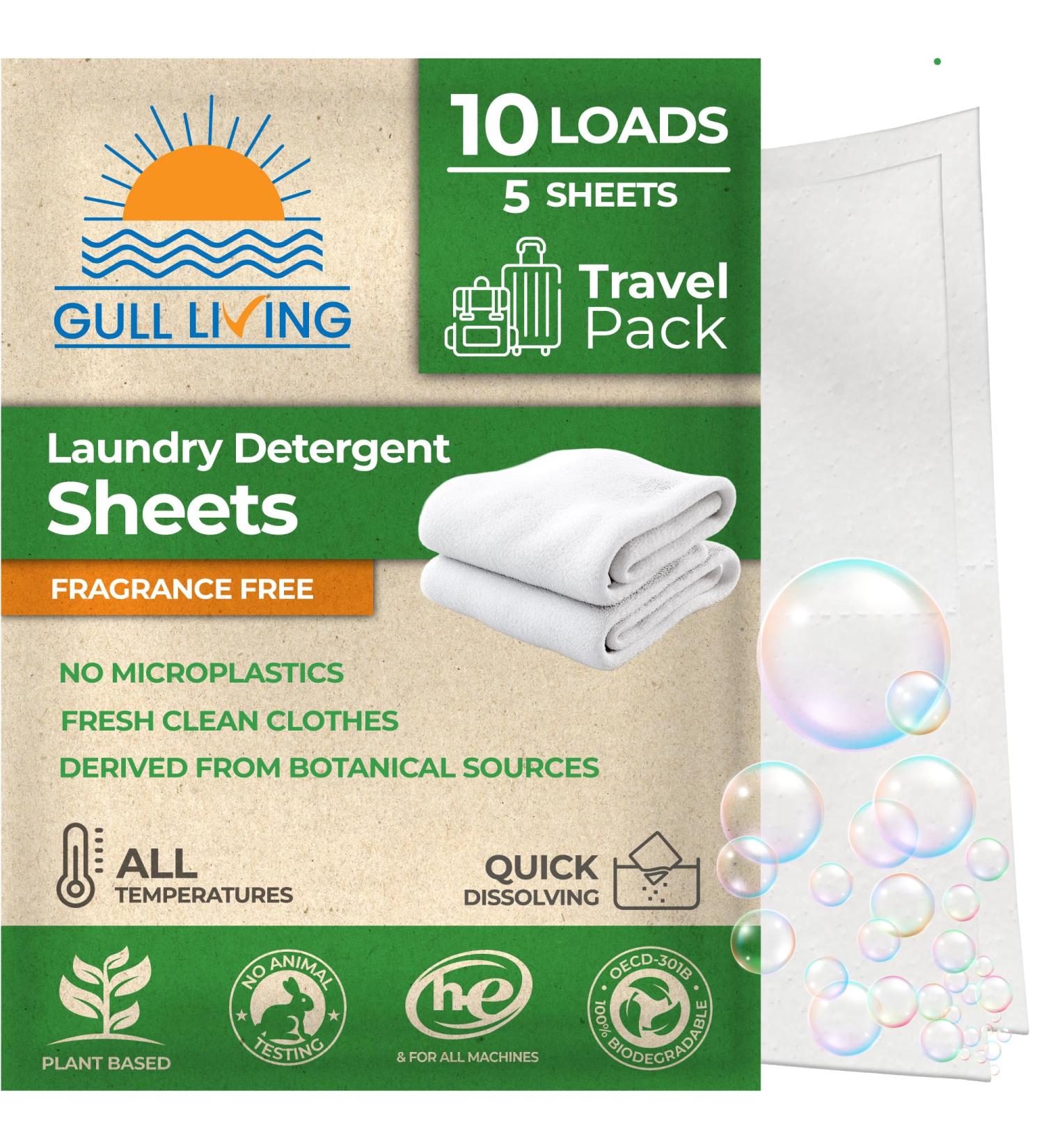 Gull Living Laundry Detergent Sheets - Non-Toxic Eco-Friendly Alternative to Pods & Tablets - Perfect for Travel - Unscented 10 Count - Buy Online on SooperMarket.com