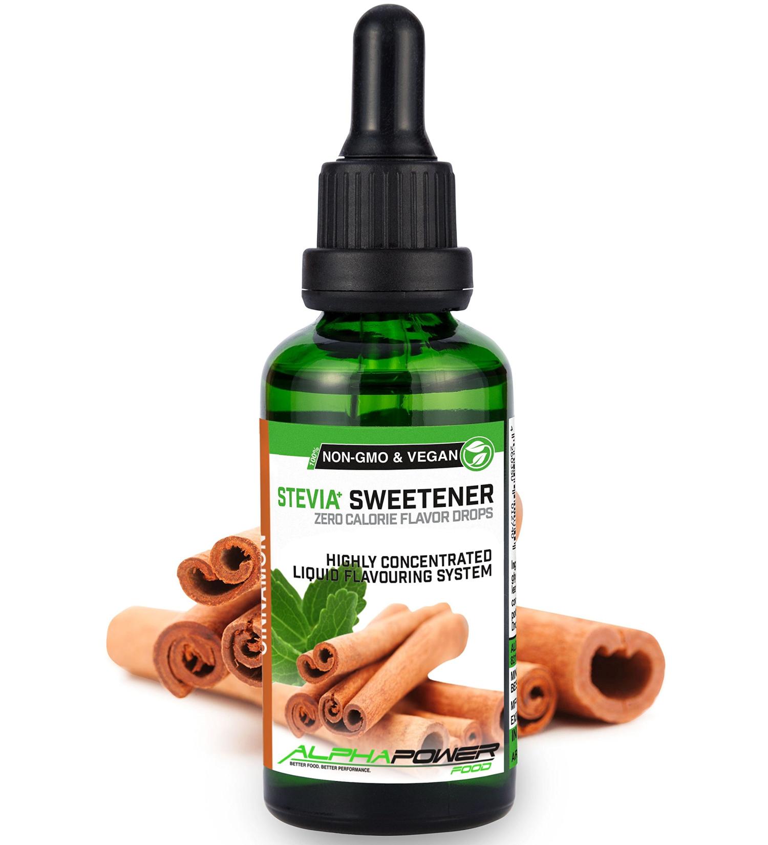 Alphapower Food Stevia Flavor Drops | 100% Natural Sugar-Free Cinnamon Aroma for Water Muesli & Smoothies - 50ml - Buy Online on SooperMarket.com