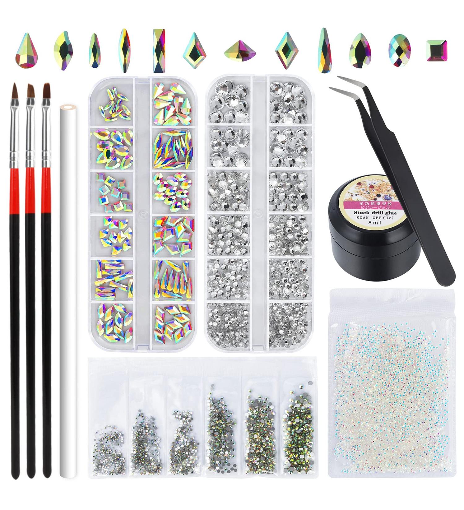 Artdone Nail Art Rhinestones Kit - 8428pcs Multi Shapes Glass Crystal AB Rhinestones with Tools and Glue for Nail Decoration - Buy Online on SooperMarket.com