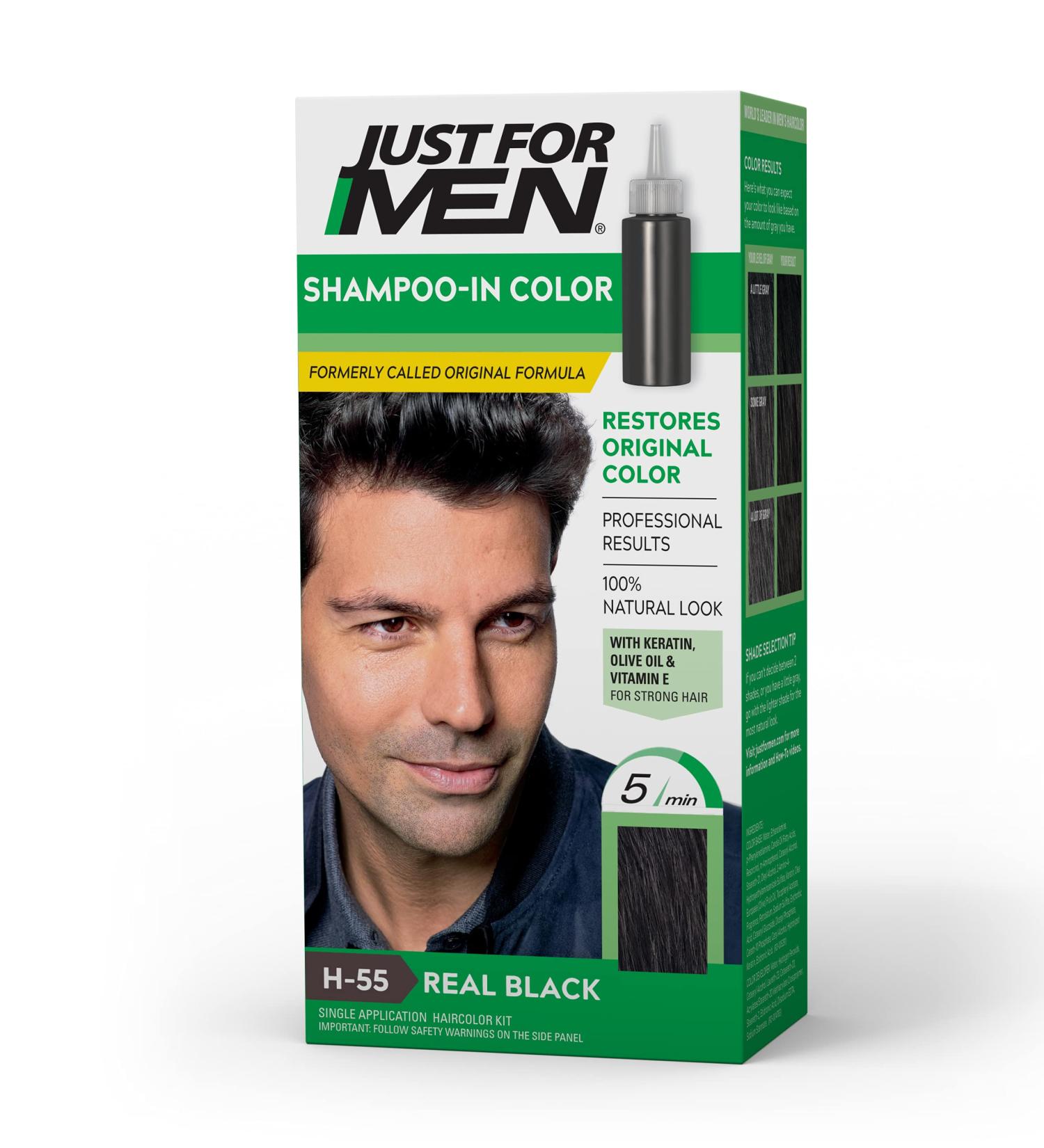 Just For Men Real Black Shampoo-In Color H-55 - Gray Hair Treatment for Men - Buy Online on SooperMarket.com