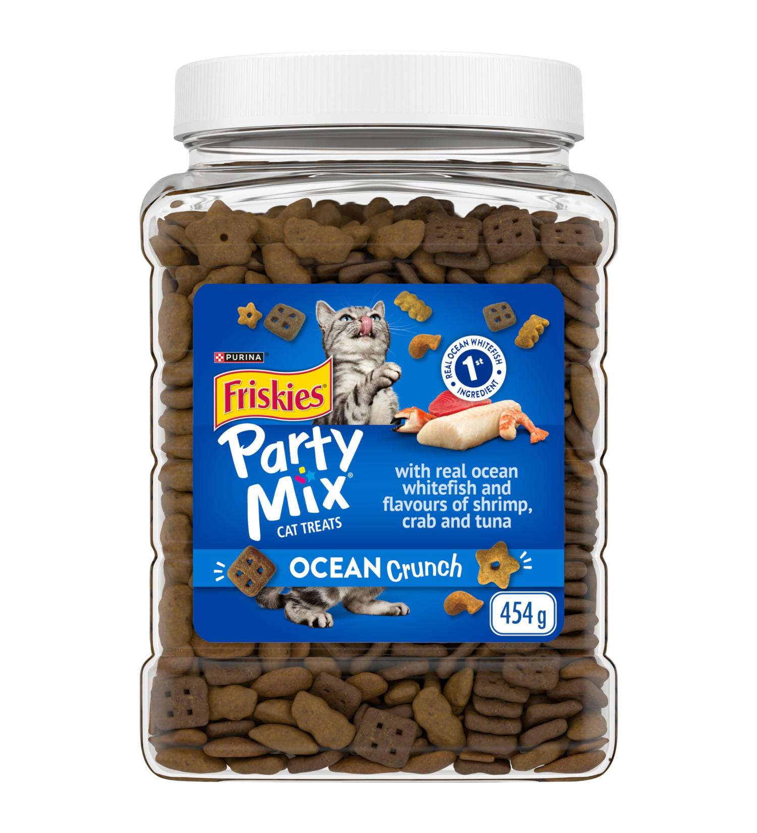 Friskies Party Mix Cat Treats Ocean Crunch with Real Ocean Whitefish - 454 g Cannister (1 Pack) 454 g (Pack of 1) - Buy Online on SooperMarket.com
