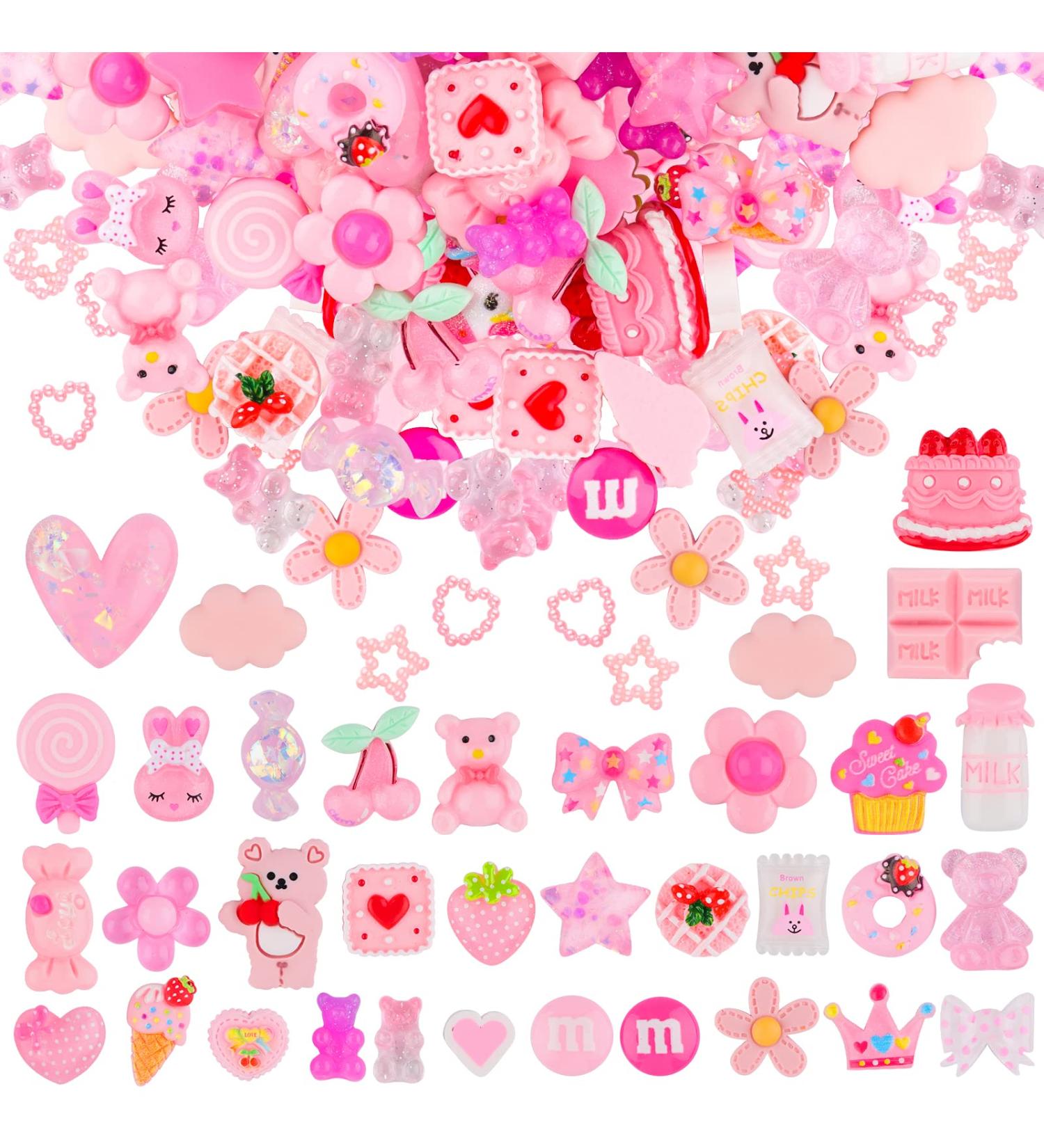 EBANKU 100 Pcs Pink Resin Flatback Decorations - 36 Styles Mixed Kawaii Slime Charms for DIY Crafts & Jewelry Making - Buy Online on SooperMarket.com