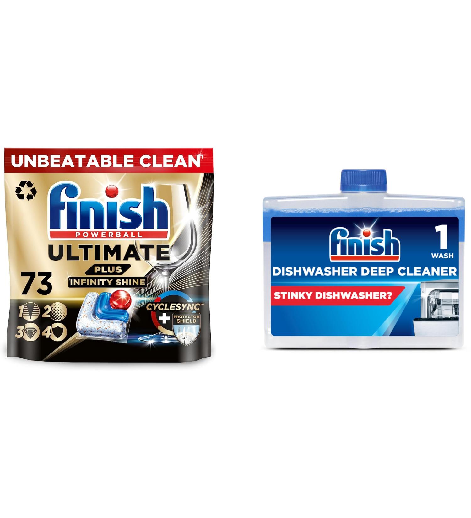 Bundle of Finish Ultimate Plus Infinity Shine Dishwasher Tablets | Fresh | 73 Dishwasher Tabs | For Unbeatable* Clean + Finish Dishwasher Cleaner Twin Pack Original Pack of 2 2 x 250 ml - Buy Online on SooperMarket.com