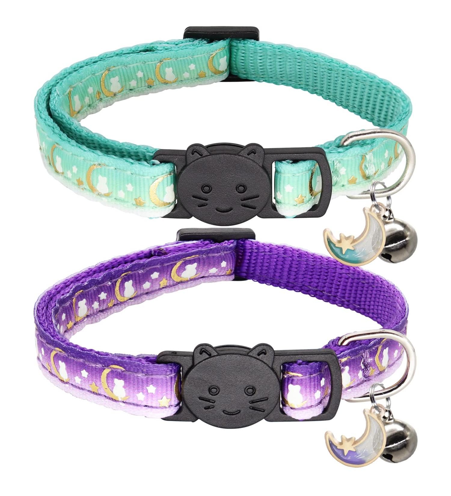 Giecooh 2 Pack Breakaway Cat Collar with Bells - Adjustable Kitten Safety Collars for Boys & Girls - Teal+Purple - 7-11 - Buy Online on SooperMarket.com