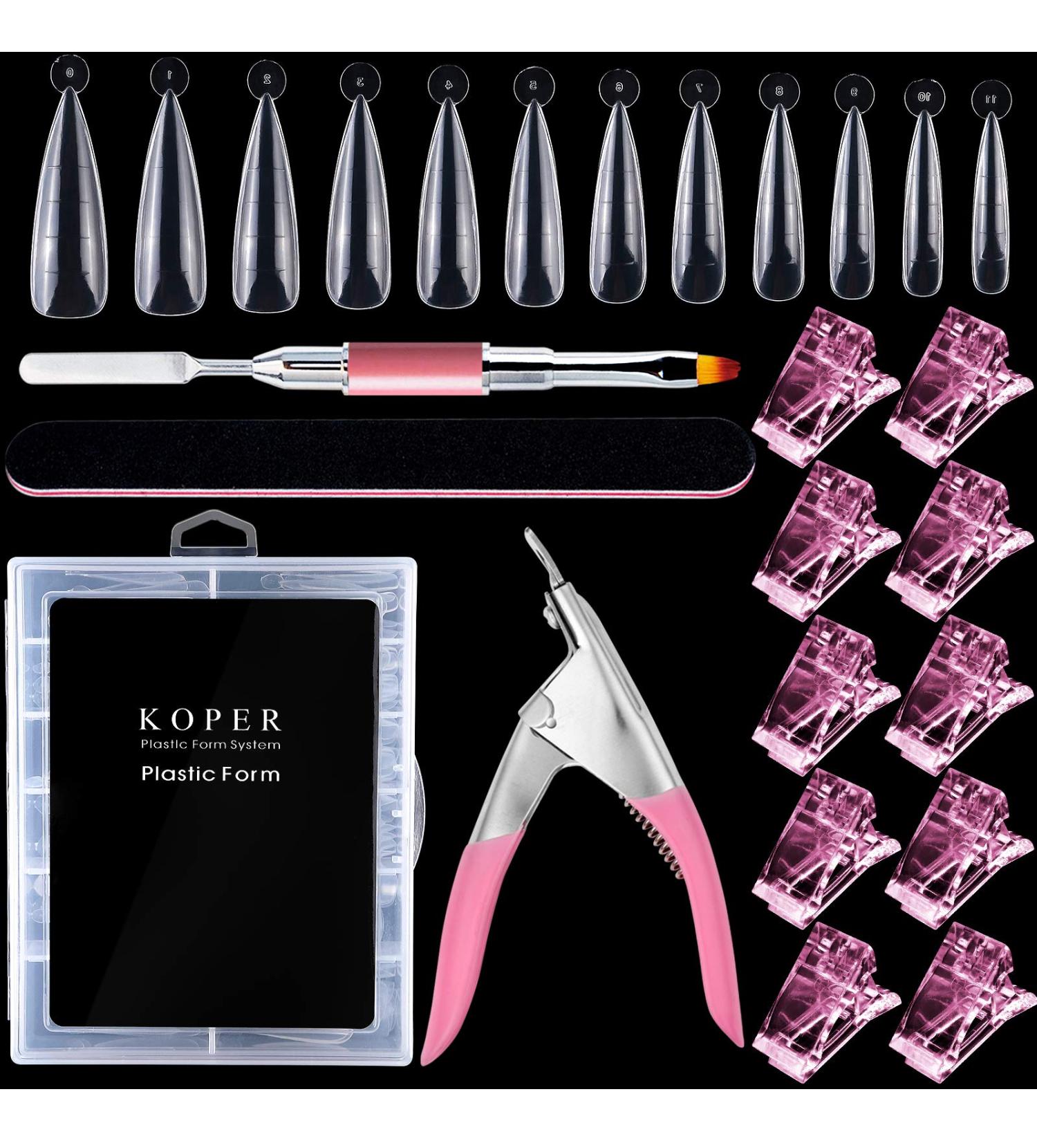 Kalolary Dual Nail Forms Set - 120PC Stiletto False Nail Tips & Pink Nail Clips with Dual-Ended Poly UV Gel Brush for Nail Art Extension - Buy Online on SooperMarket.com