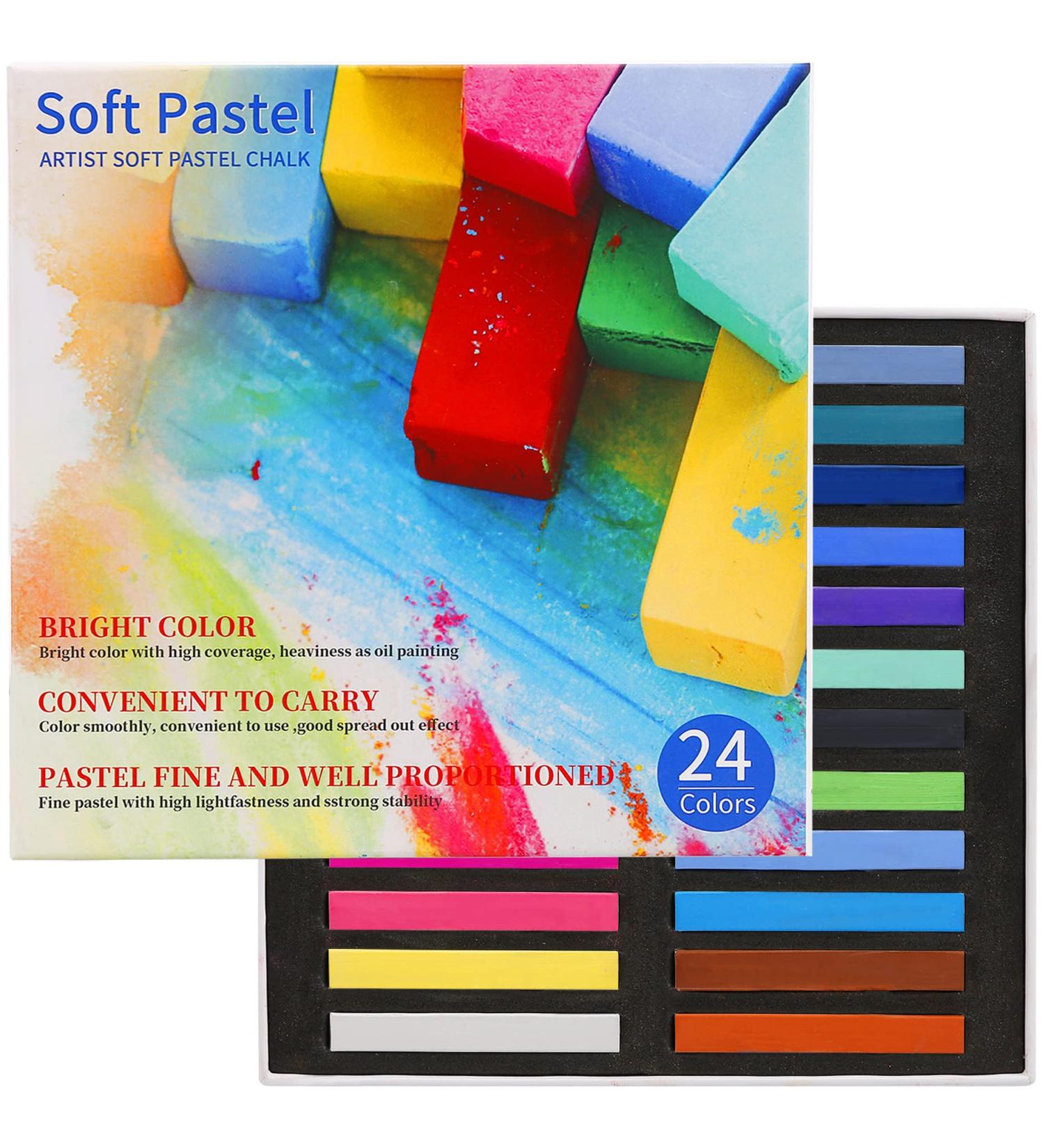 LOONENG Non-Toxic Soft Pastels Chalk - 24 Assorted Colors for Crafts, Drawing, Blending, Shading - Buy Online on SooperMarket.com