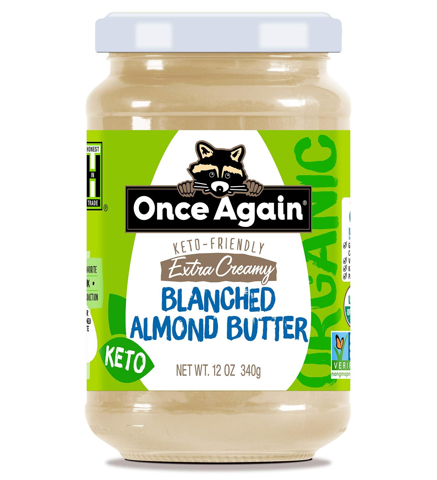 Once Again Organic Creamy Blanched Almond Butter 12oz - USDA Organic, Gluten Free, Peanut Free, Vegan, Kosher, Paleo - 12 Ounce Glass Jar - Buy Online on SooperMarket.com