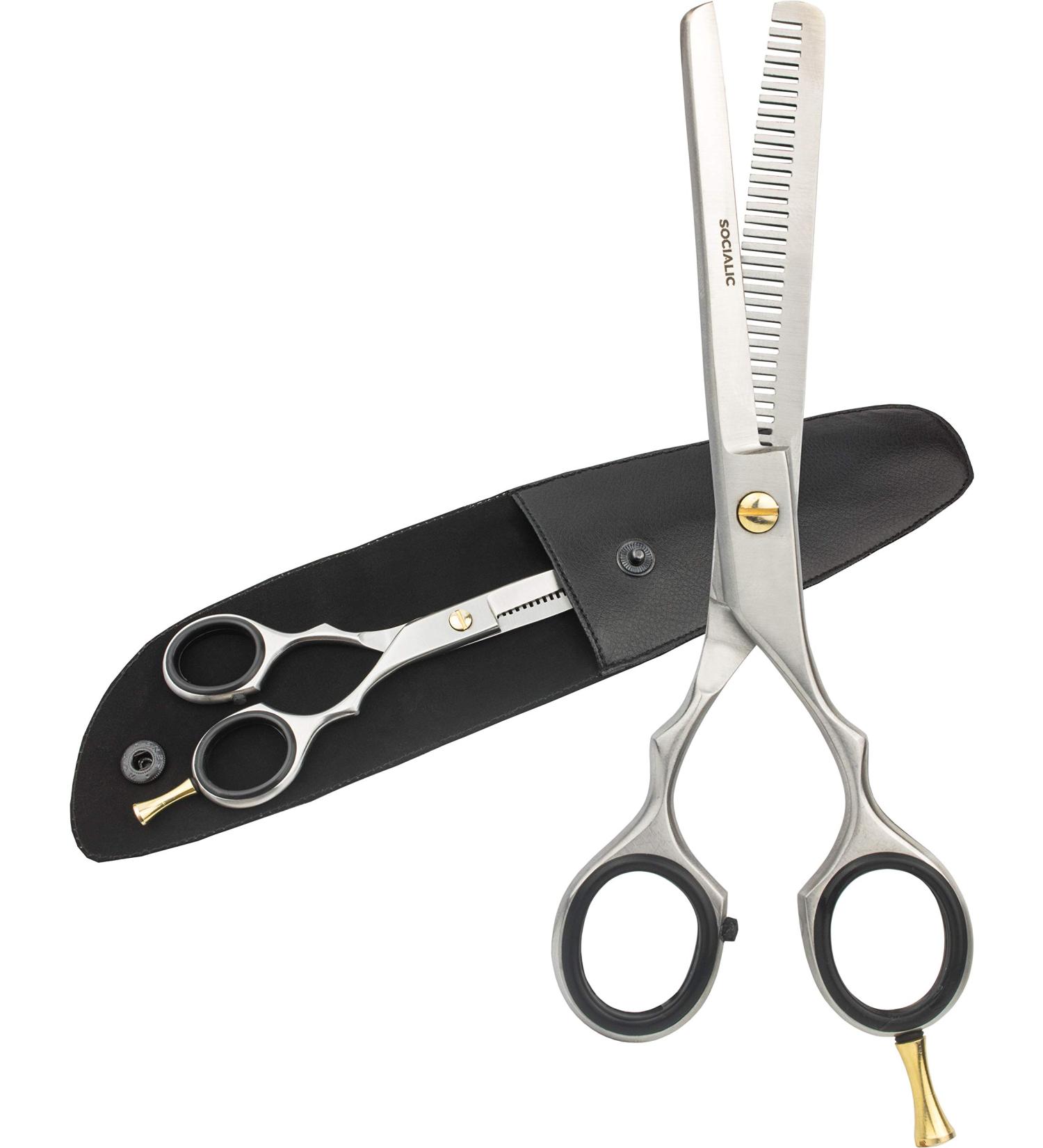 Socialic Effilting Scissors | Premium 16.5 cm Stainless Steel Thinning Scissors with Etui | Sharp Hair Clipper for Men & Women | Precise Hair Cutting Tool - Buy Online on SooperMarket.com