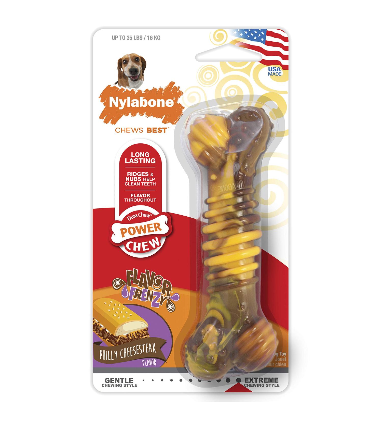 Nylabone Chew Toy for Extreme Chewers - Beef & Cheese Flavor Textured Bone | International Shipping Available - Buy Online on SooperMarket.com