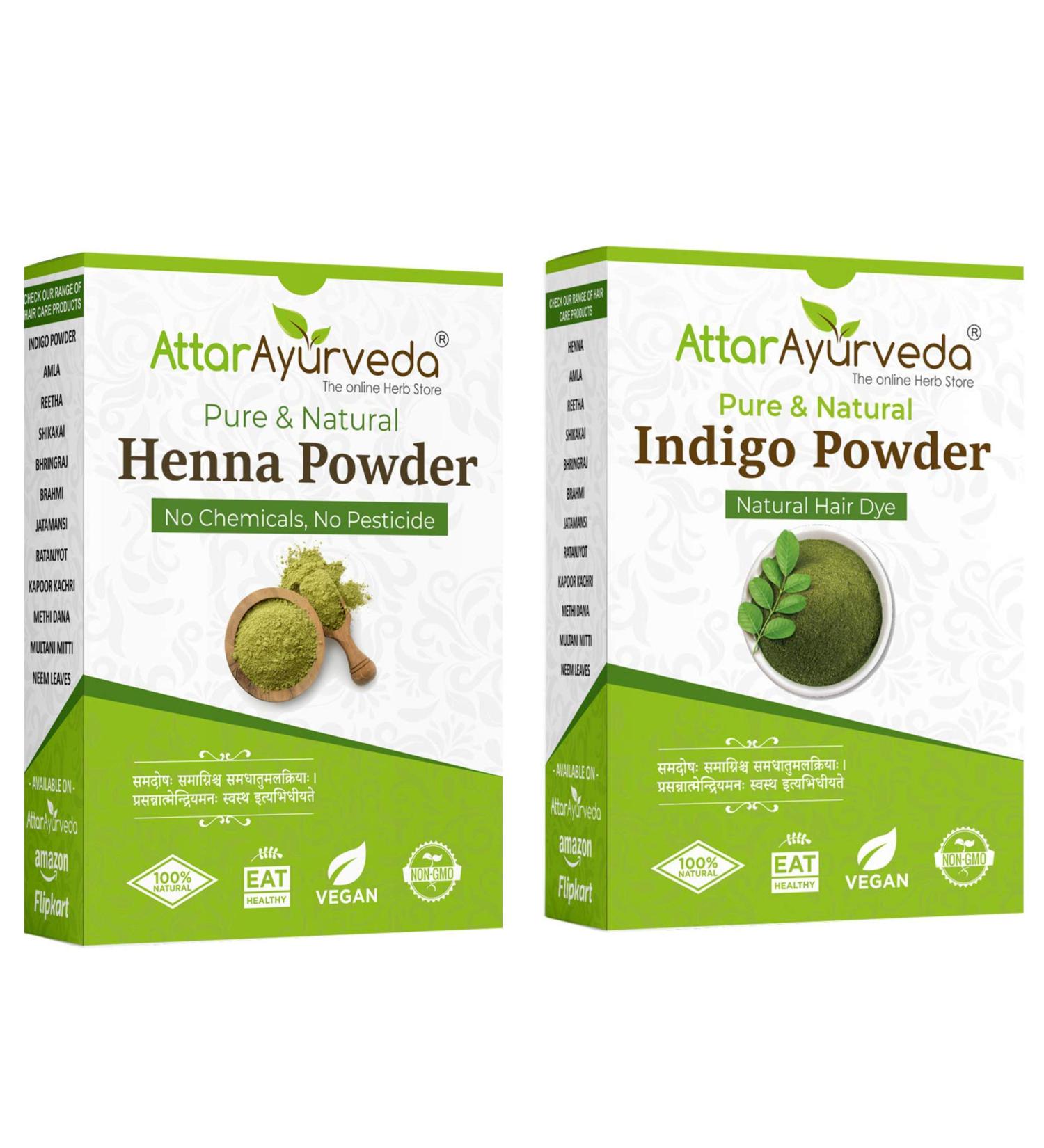Attar Ayurveda Natural Dye for Black Hair - Henna & Indigo Combo Pack (400g) - Herbal Hair Color Solution - Buy Online on SooperMarket.com