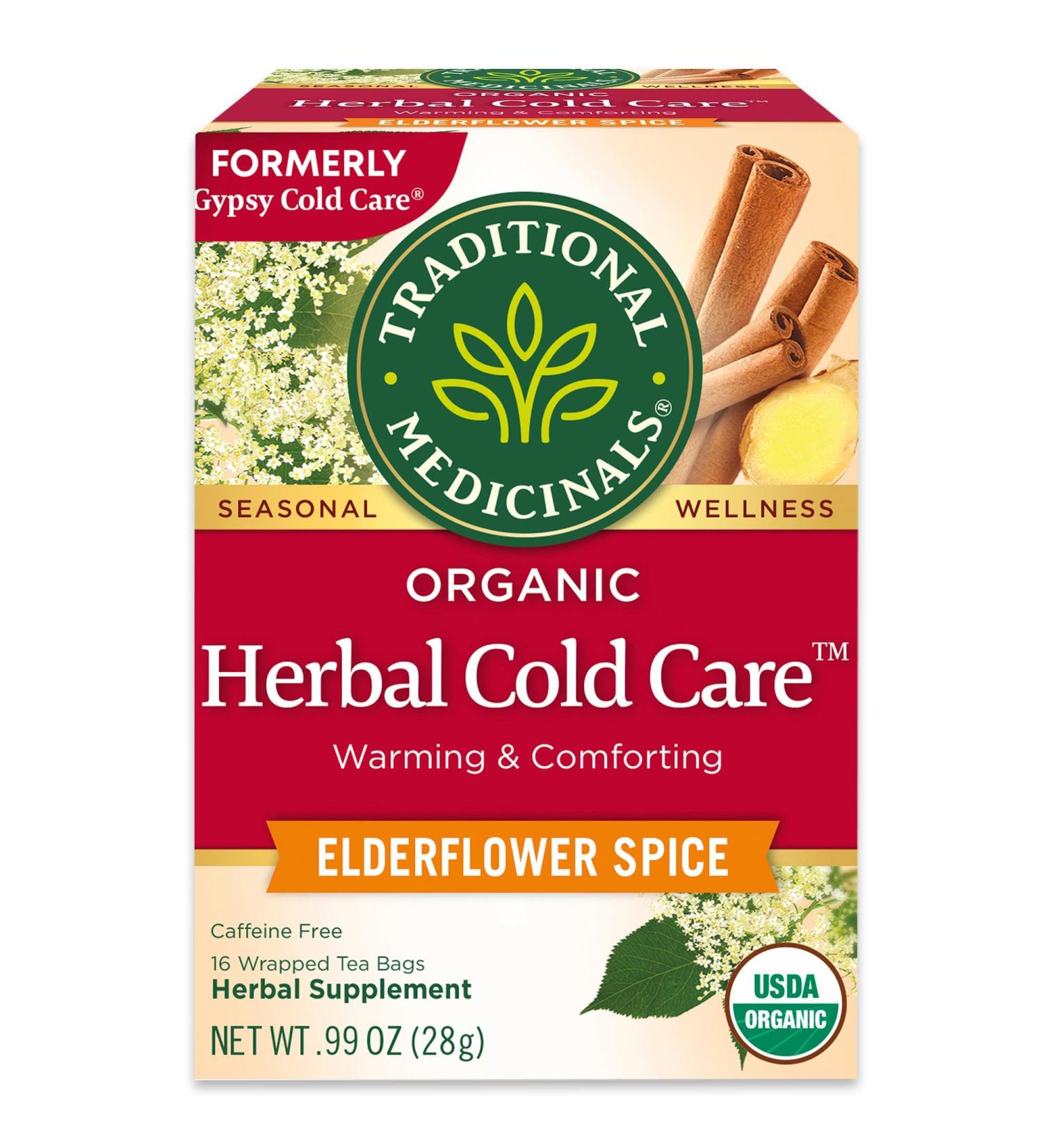 Traditional Medicinals Gypsy Cold Care Tea - 16 Caffeine-Free Wrapped Bags (0.99 oz) for Seasonal Relief - Buy Online on SooperMarket.com