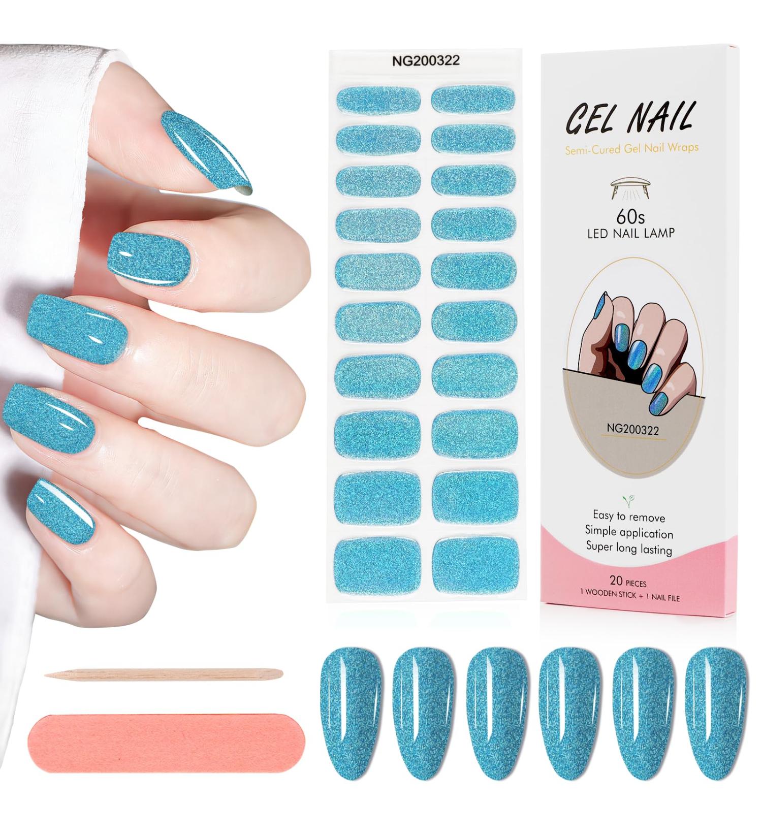 Kalolary 20PCS Nail Adhesive Wrap Gel Nail Polish Strips - Glitter Sky Blue - Self-Adhesive Stickers - UV/LED Lamp Required - Buy Online on SooperMarket.com