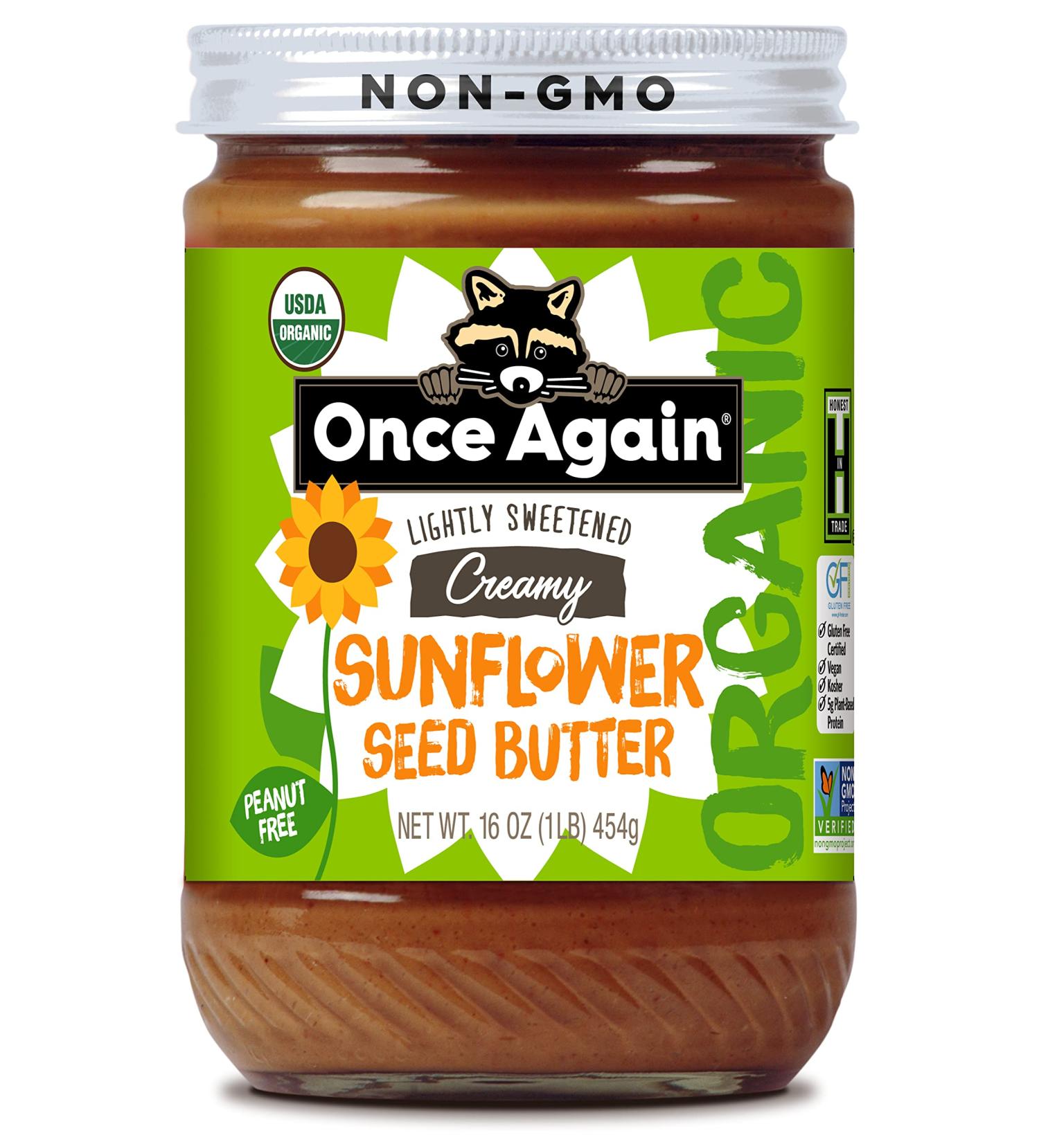Once Again Organic Creamy Sunflower Butter - Peanut Free, Lightly Sweetened, 16 oz - Buy Online on SooperMarket.com