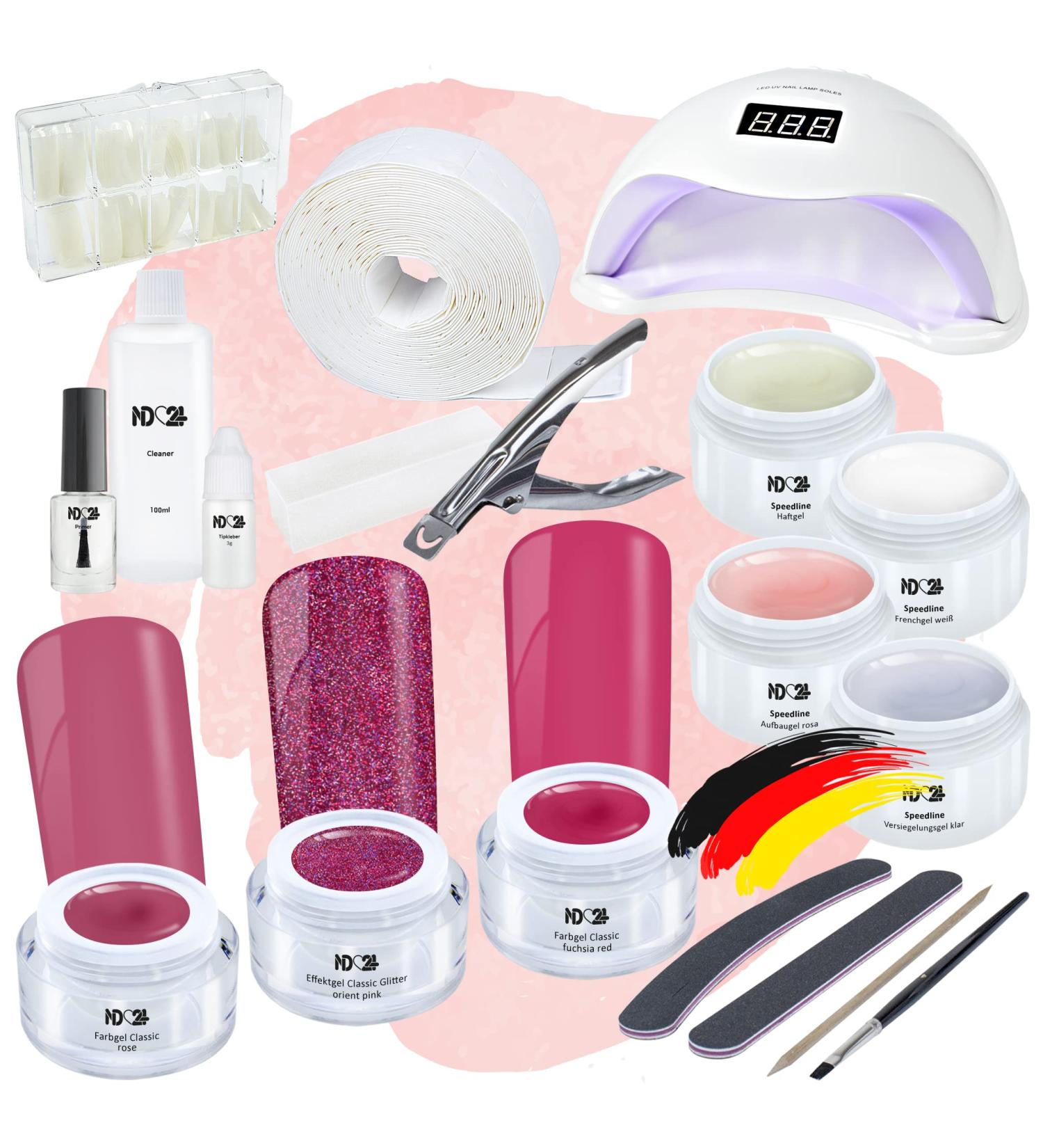 ND24 NAILDESIGN Geln gel Starter Set Premium - Complete Beginner's Kit with LED Lamp French Gel & Viva Magenta Gels - Made in Germany - International Shipping Available - Buy Online on SooperMarket.com
