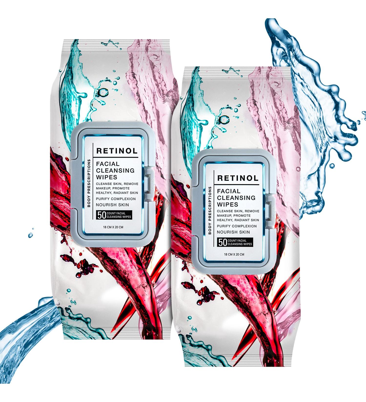 Body Prescriptions Retinol Face Wipes - 2 Pack (50 Count Each) | Gentle Makeup Remover & Facial Cleansing | Retinol Infused - Buy Online on SooperMarket.com