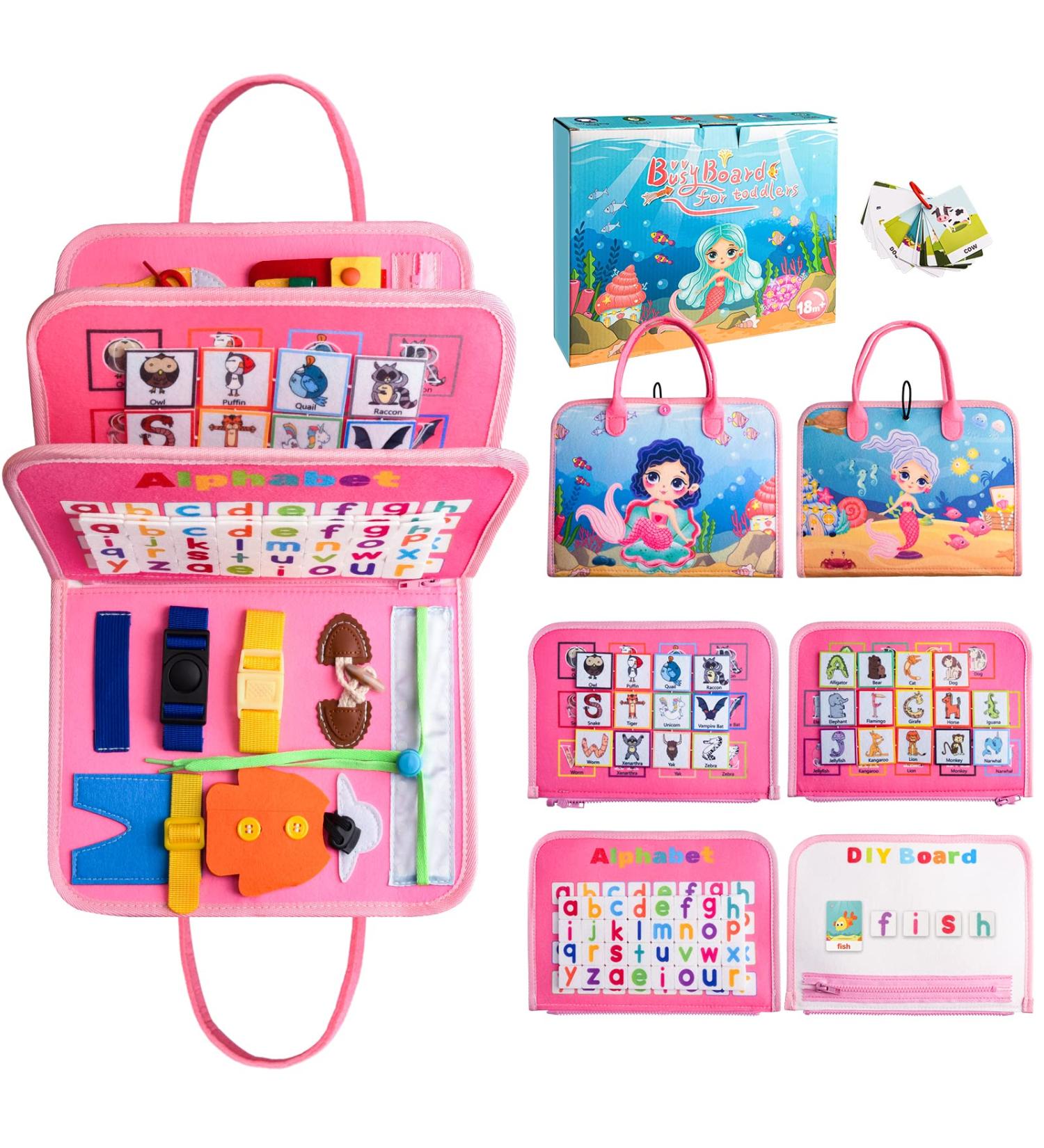 Achiyway Busy Board 4-Layers | Mermaid Montessori Toy for Ages 1-5 | Motor Skills & Self-Dressing Learning | Engaging Activity Board for Children - Buy Online on SooperMarket.com