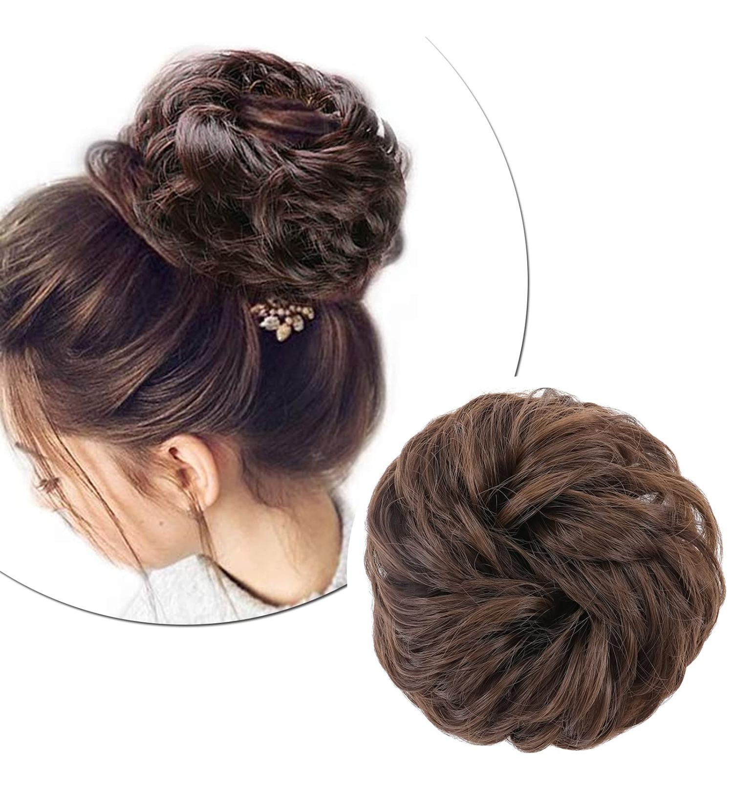 Maroon Bun Extensions - Thick Updo Hairpiece for Wavy Curly Hair - 45g Brown - Buy Online on SooperMarket.com