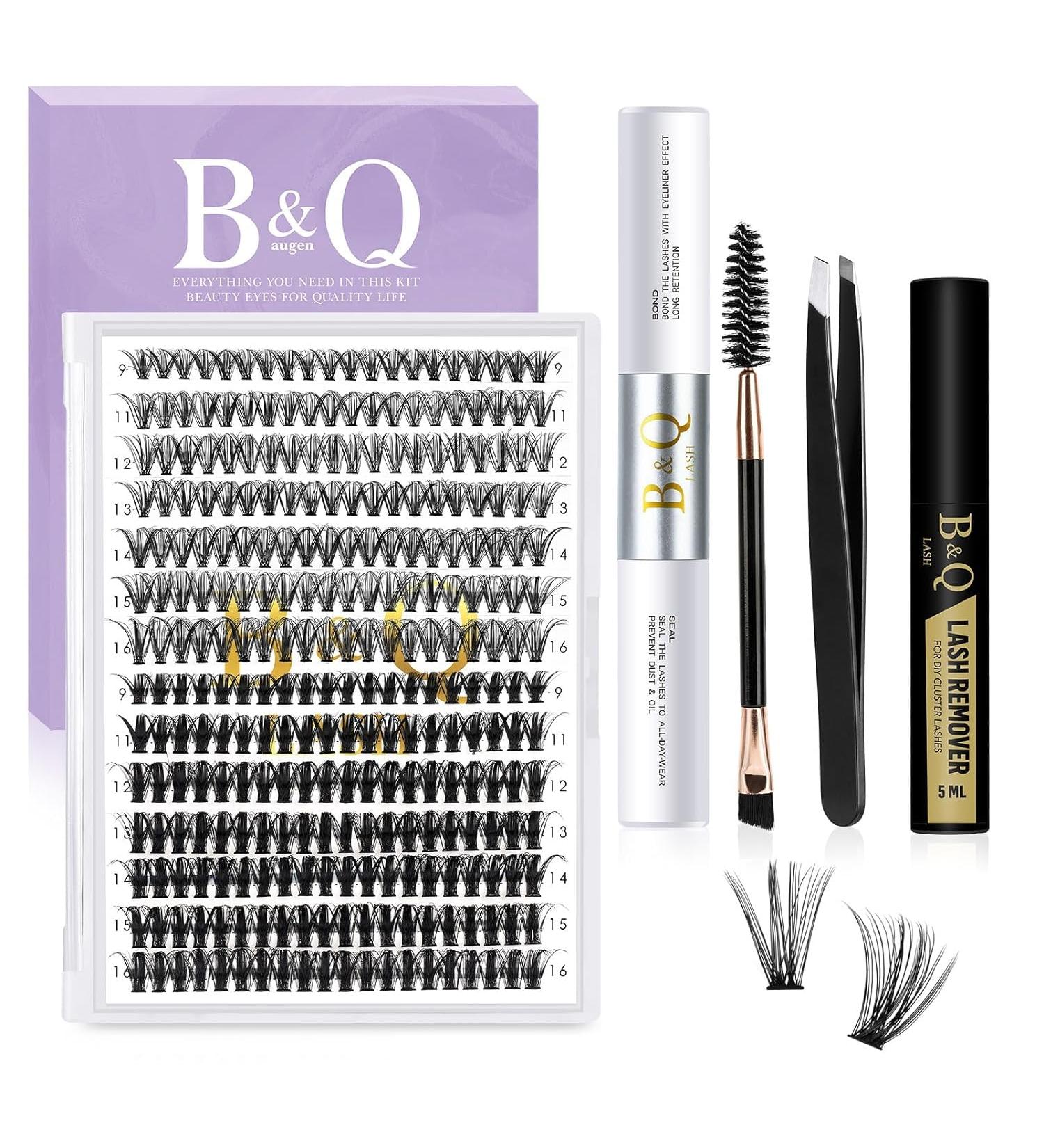 B&Q DIY Eyelash Extension Kit - 280 PCS Cluster Lashes Kit with Lash Bond, Seal, Remover, and Applicators - D Curl 9-16mm - Buy Online on SooperMarket.com