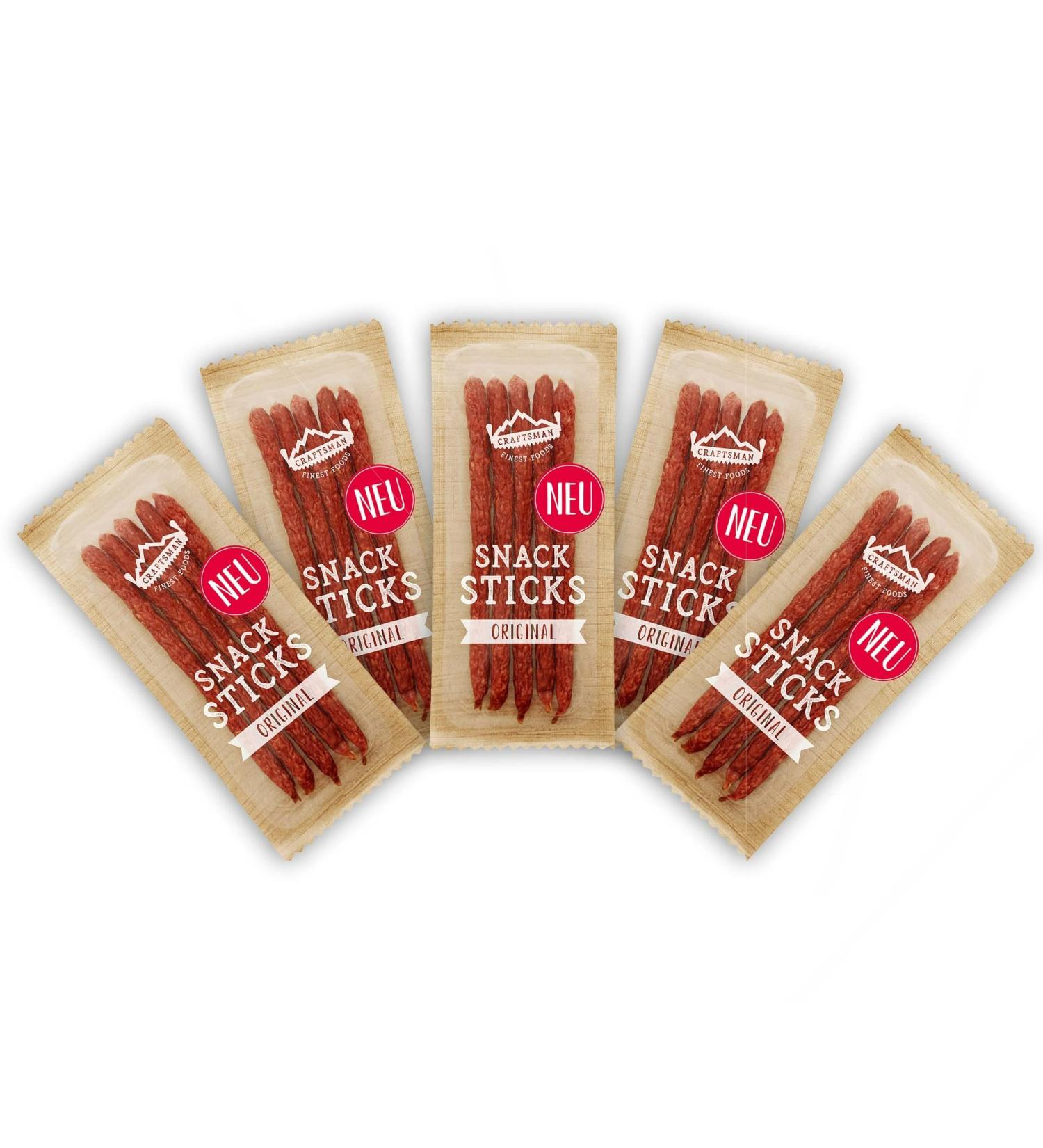 Craftsman Snack Sticks Original - Mini Salami & Smoked Sausage (5 x 45g) | Hearty Meat Snacks for On-the-Go | International Shipping Available - Buy Online on SooperMarket.com