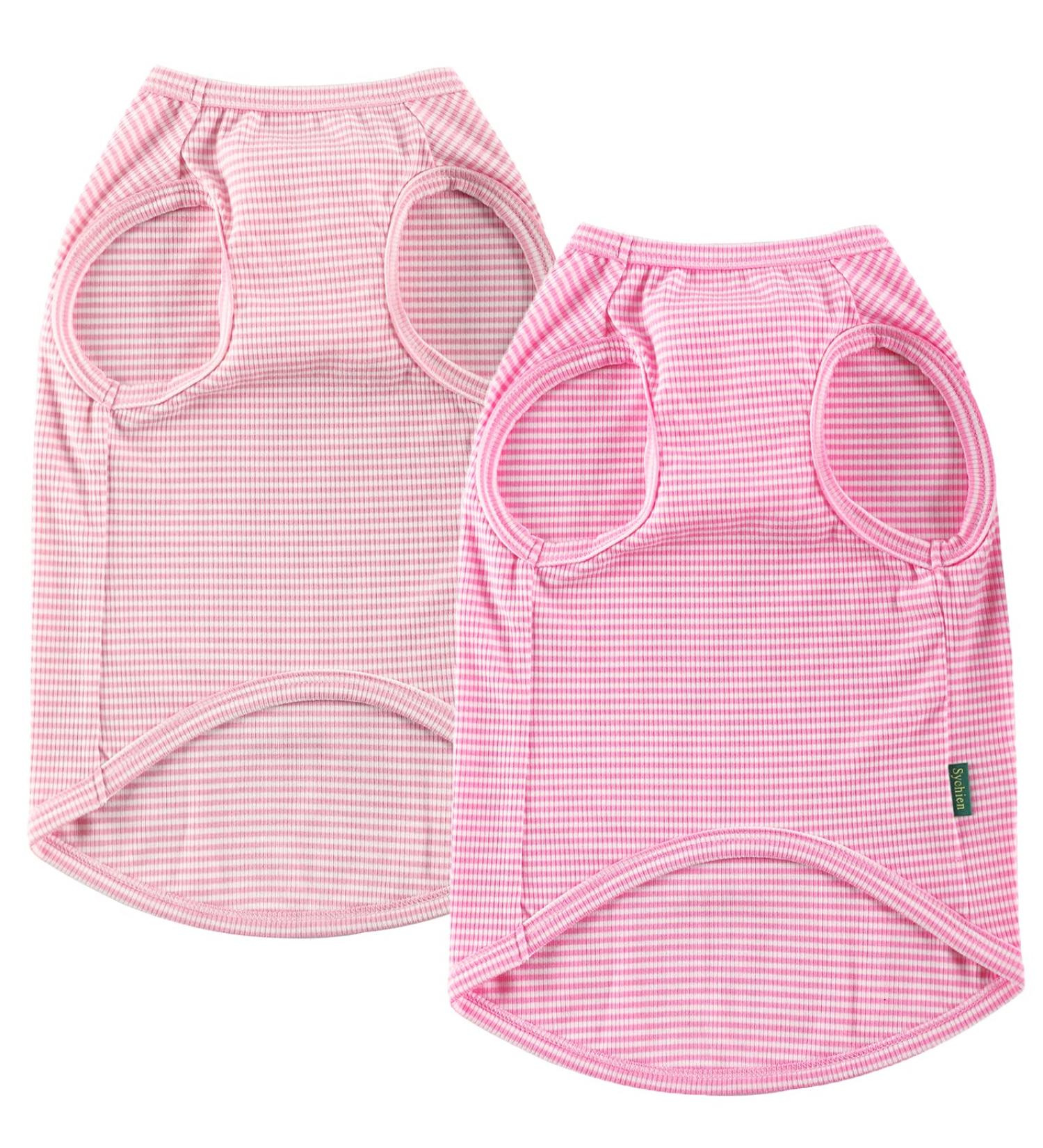 Cool Combed Cotton Dog Shirt for Medium-Sized Dogs | Sychien Striped Pink & Gray T-Shirt for French Bulldogs - Buy Online on SooperMarket.com