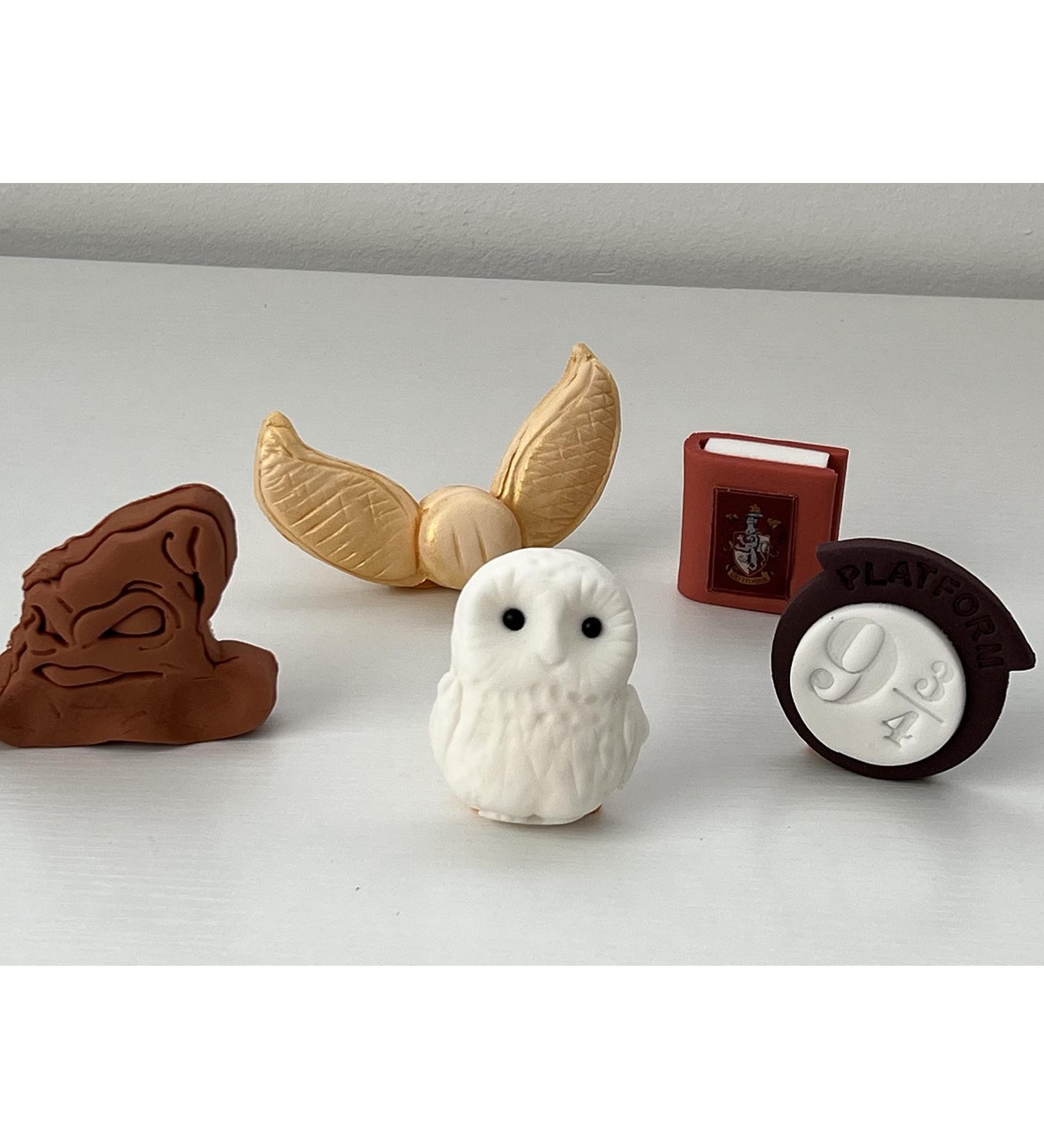 Harry Potter Cake Toppers Set - Kids Magical Wizard Birthday Cake Decoration Supplies - Hedwig Owl Snitch Hogwarts Notebook Snoring Hat Platform Badge - Comes with an Logo as Extra Gift - 5 Pcs - Buy Online on SooperMarket.com