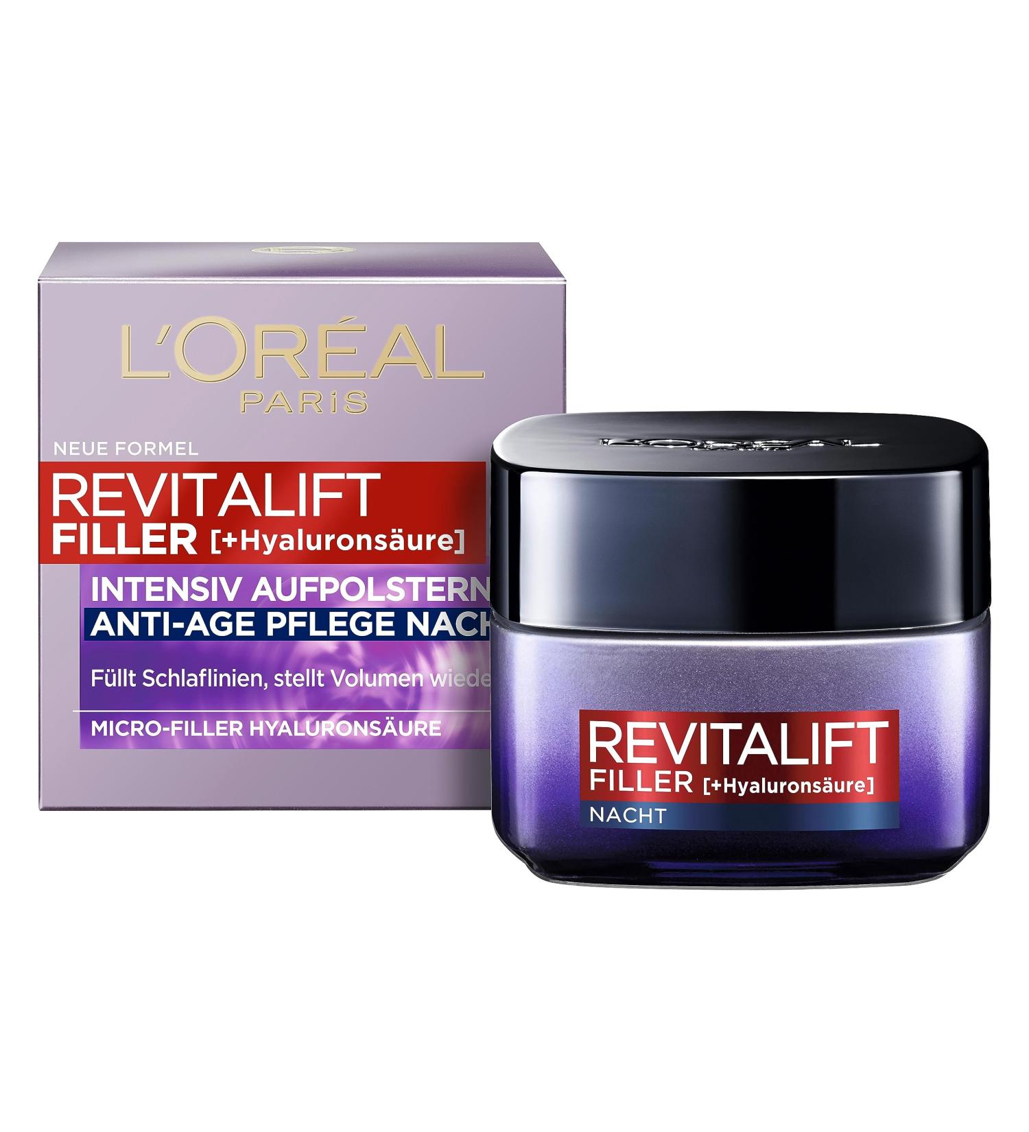 L'Or al Paris Hyaluron Night Cream - Anti-Aging Facial Care with Hyaluronic Acid | Revitalift Filler 50ml - Moisture & Anti-Wrinkle Effect Ships Worldwide - Buy Online on SooperMarket.com