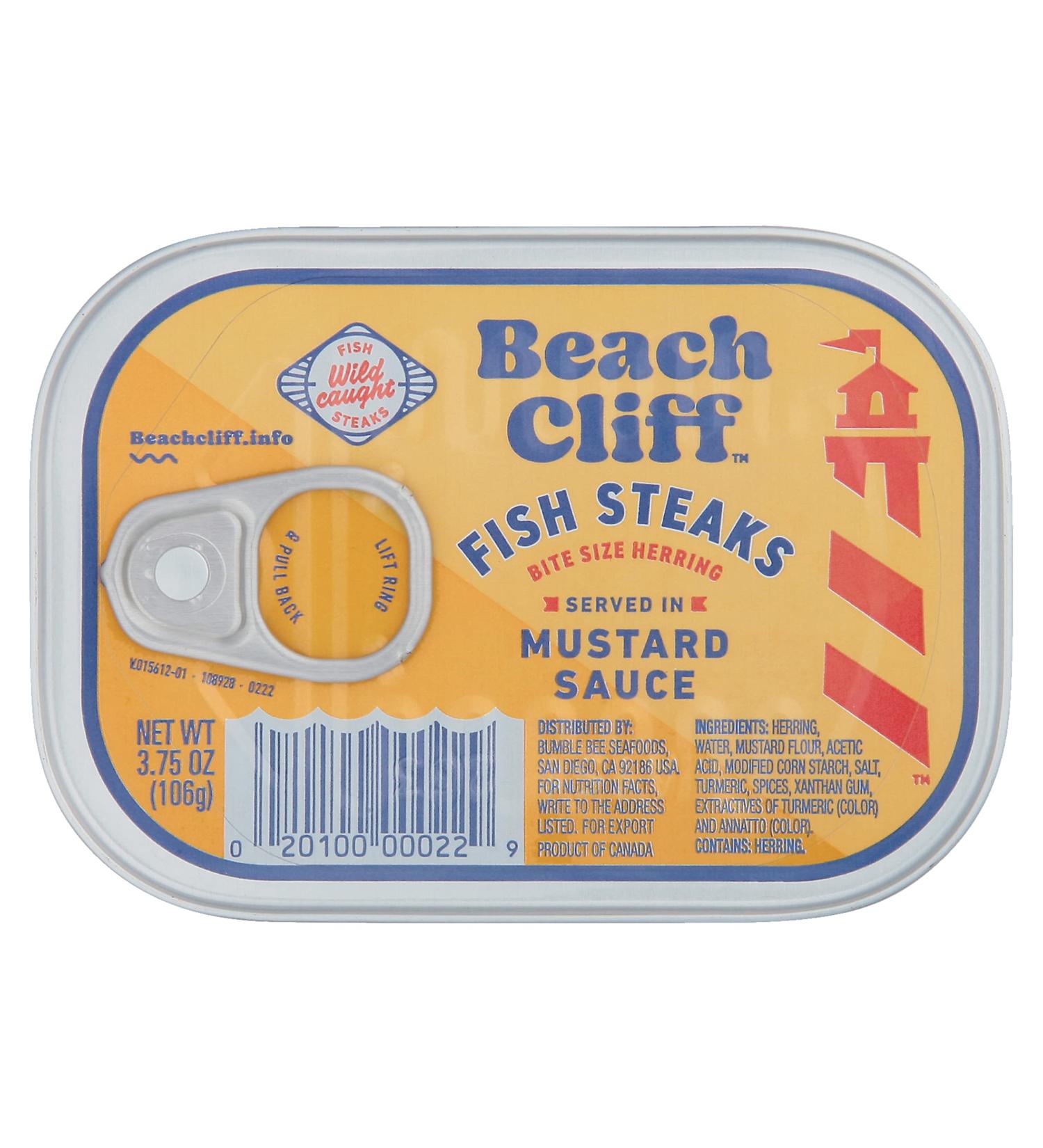 Beach Cliff Wild Caught Fish Steaks in Mustard Sauce 3.75 oz Can (Pack of 12) - High Protein & Gluten-Free - Perfect for Pasta & Seafood Recipes - Buy Online on SooperMarket.com